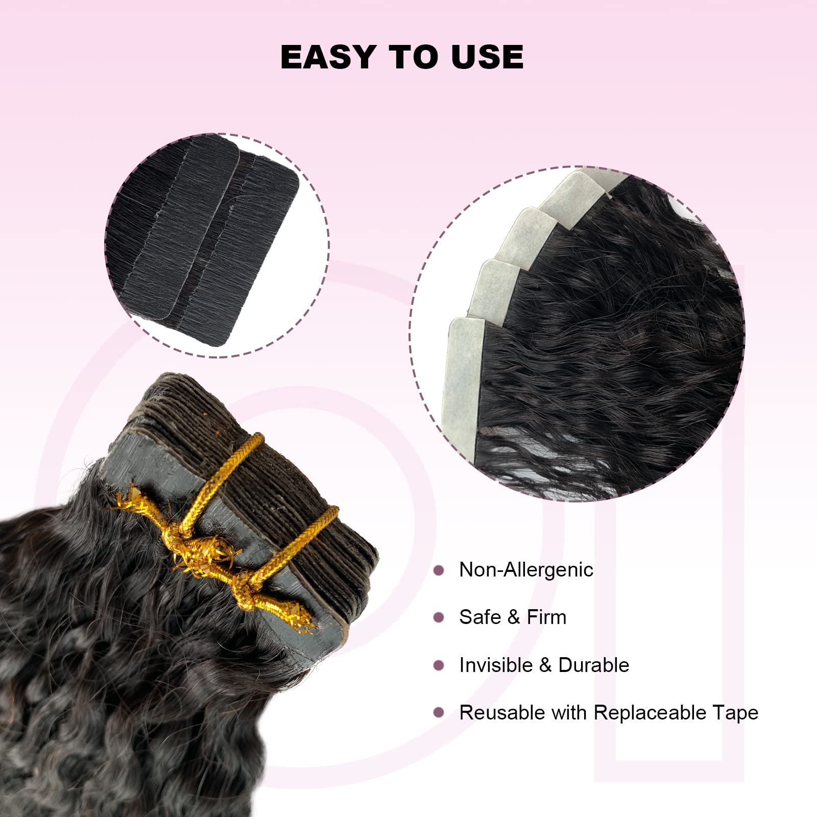 Natural Black Tape in Hair Extensions 24 Inch - 20 Pieces 50g Brazilian Kinky Straight Human Hair for Black Women | Soft & Shiny | Perfect for Daily Styling, Special Occasions & Protective Hairstyles