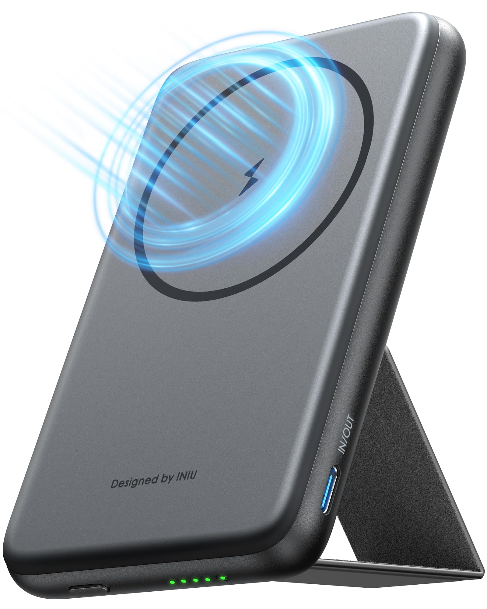 INIU Ultra Slim 5500mAh 20W Magnetic Power Bank with Foldable Stand - Portable MagSafe Charger for iPhone 16/16 Plus/16 Pro/16 Pro Max, iPhone 15/14/13/12 - USB-C in&Out Wireless Battery Pack for Travel, Office & Home Charging