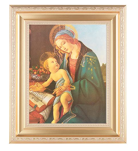 Madonna and Child Framed Wall Art - Large Religious Home Decor with Satin Gold Fluted Frame, Distressed Finish & Detailed Scrollwork - Perfect for Living Room, Bedroom or Church Decor