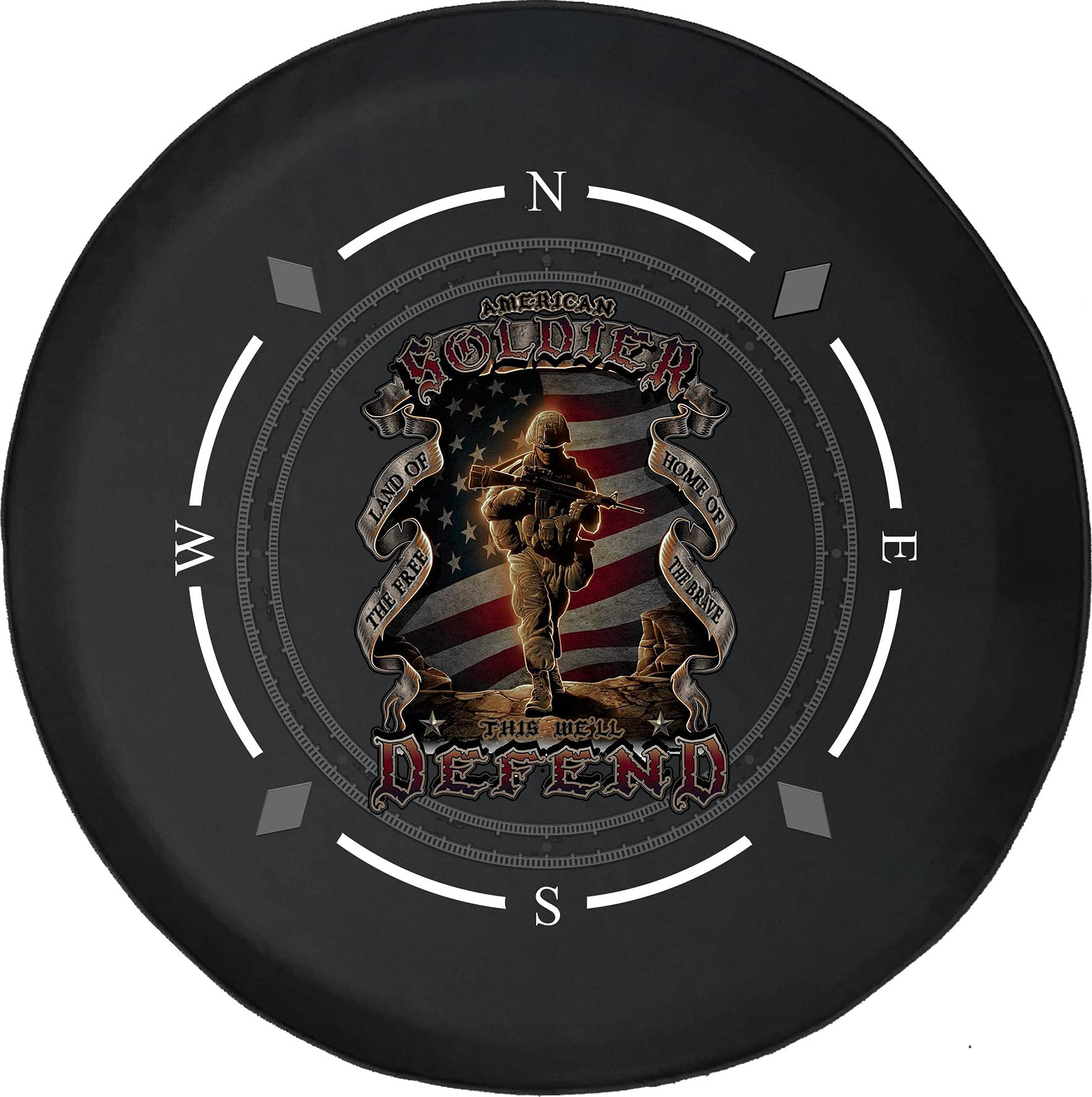 Premium Spare Tire Cover with Compass & American Military Soldier Flag - Universal Fit for SUV, Trailer, RV & Most Vehicles - Durable Wheel Protection for Off-Road Adventures & Camping Trips