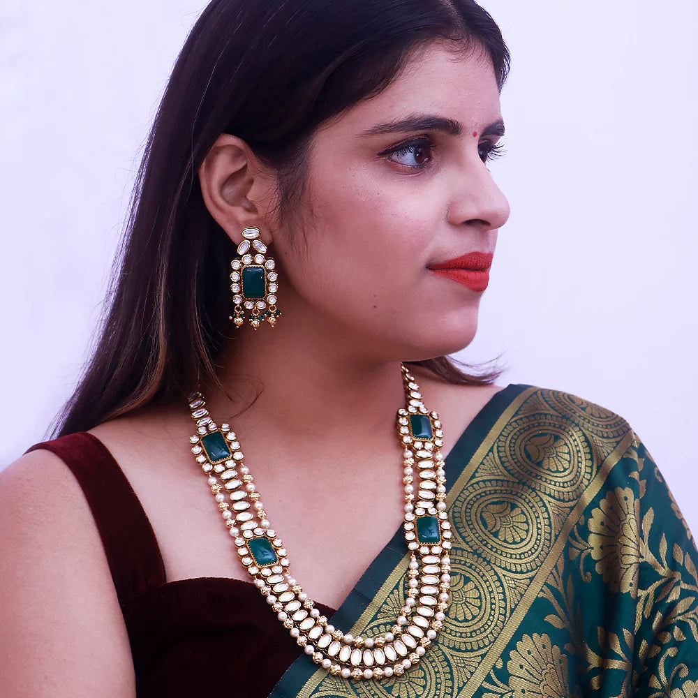 Elegant Gold Plated Royal Kundan Necklace & Earrings Set (D382) - Perfect for Weddings, Parties, and Special Occasions