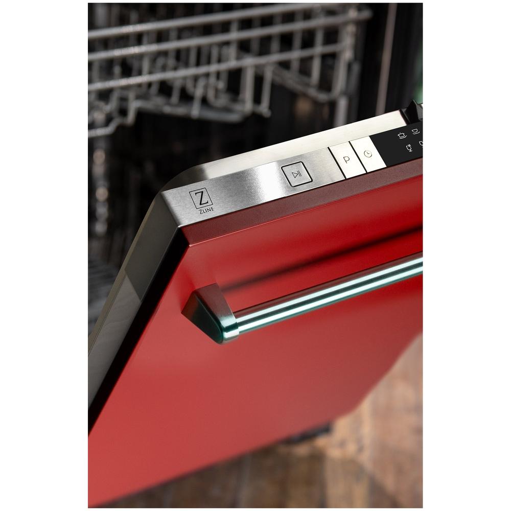 ZLINE 24 Inch Stainless Steel Top Control Dishwasher with Red Matte Panel - Ultra Quiet 52dBa, Traditional Handle Design for Modern Kitchens | Perfect for Small Families and Open-Concept Homes (DW RM 24)