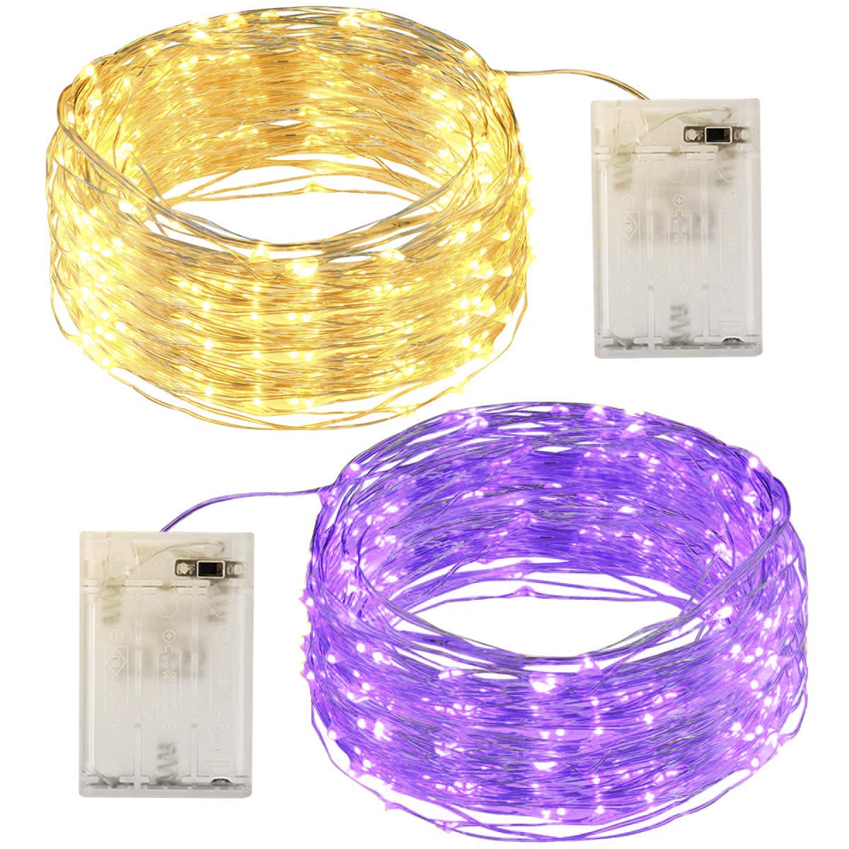Orapink 9.8ft 30 LED Copper Wire Fairy Lights - 2 Pack Yellow & Purple String Lights for Christmas Tree, Halloween, Thanksgiving, Wedding Party, Home and Bedroom Decoration | Indoor & Outdoor Use for Garden, Patio, DIY Crafts and Holiday Decor