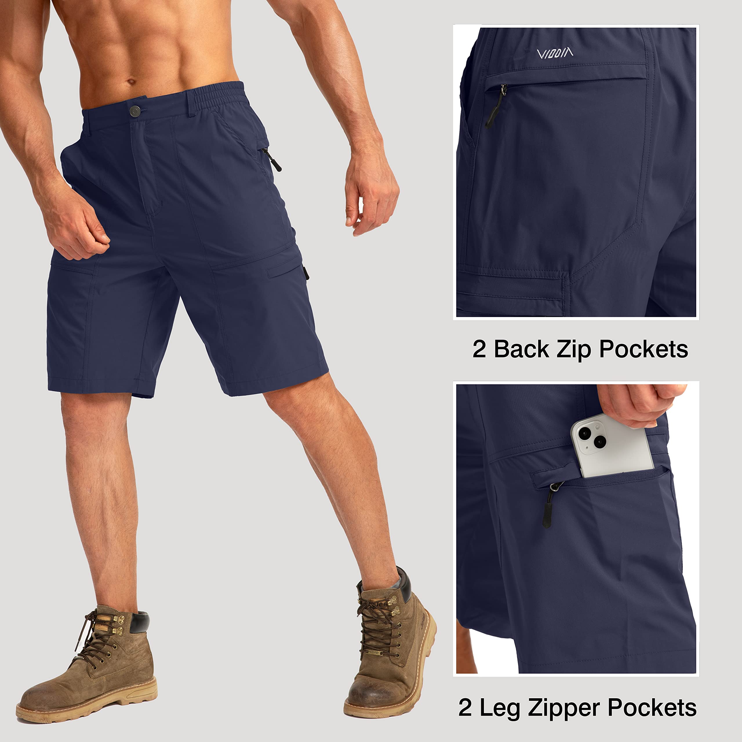 Viodia Men's Quick Dry Lightweight Hiking Cargo Shorts with 6 Pockets - Stretch Outdoor Shorts for Fishing, Golf & Summer Adventures