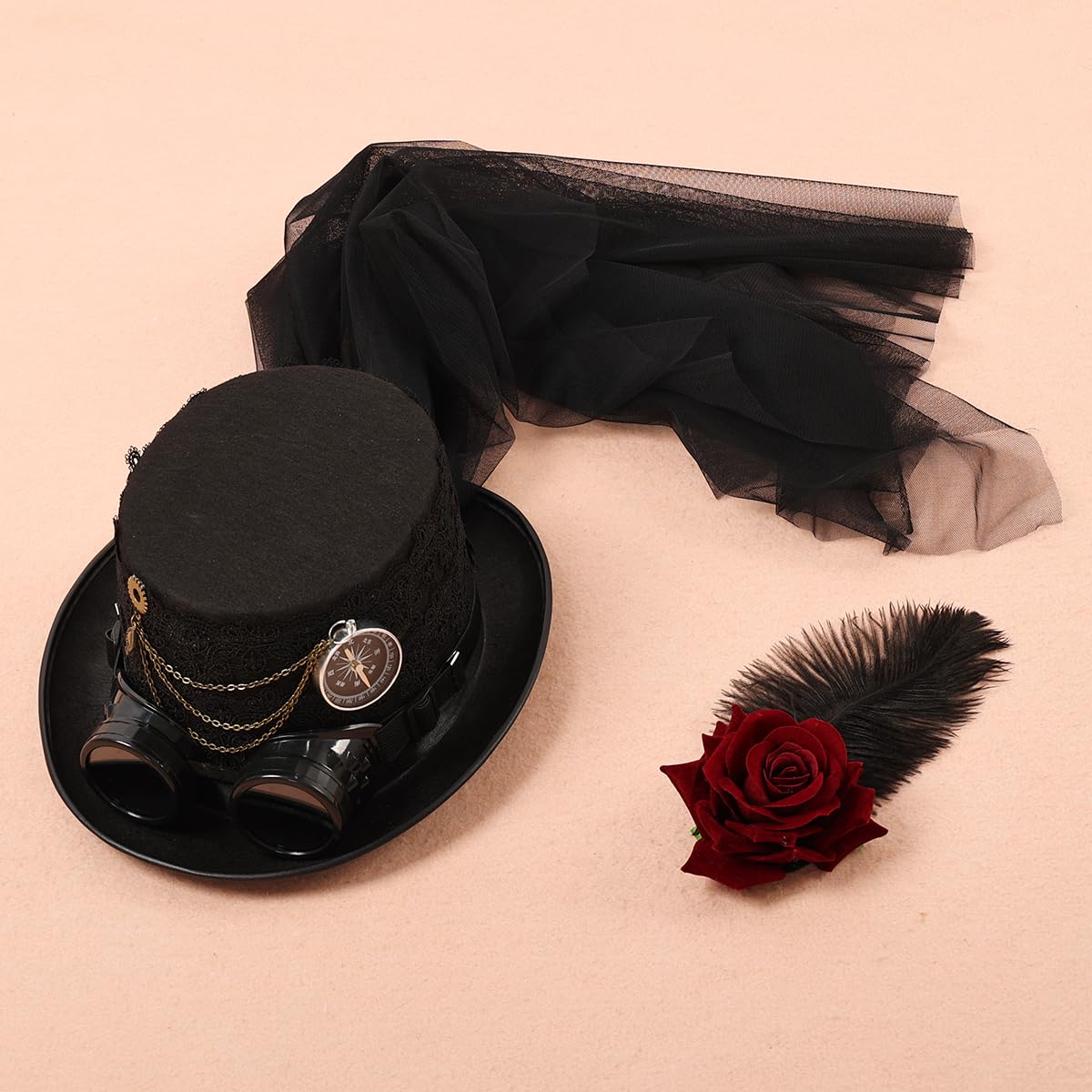 BPURB Steampunk Top Hat with Goggles - Victorian Gothic Costume Hat for Men & Women | Perfect for Cosplay, Halloween, LARP & Themed Parties