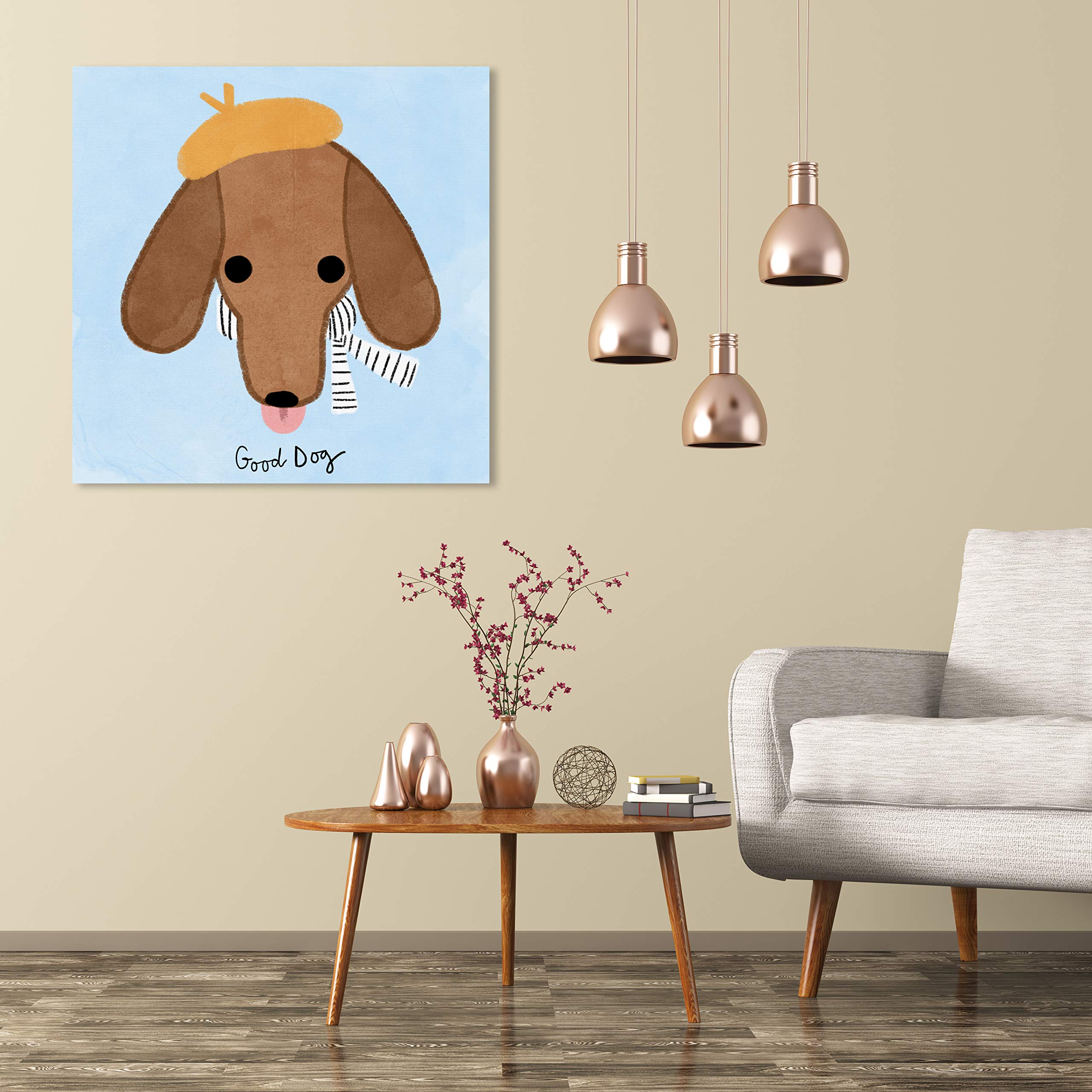 Oliver Gal Artist Co. 'Good Dachshund' Animal Wall Art Canvas Print - 30x30 Inches Brown & Blue Modern Home Decor - Perfect for Living Room, Bedroom, or Office Wall Decoration