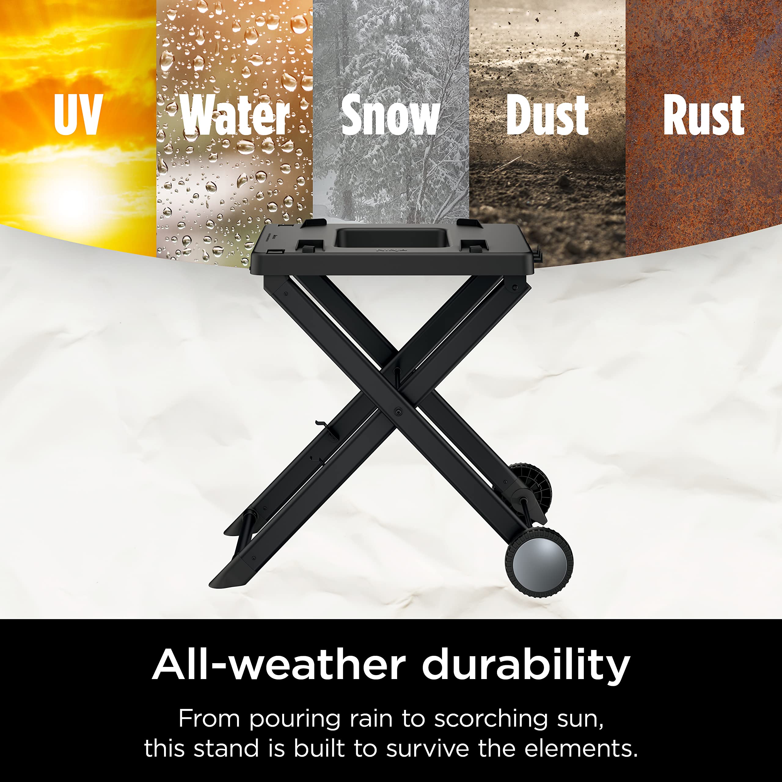 Ninja XSKSTAND Collapsible Outdoor Grill Stand - Compatible with Ninja Woodfire OG700 Series Grills | Foldable Design with Side Utensil Holder | Weather-Resistant Black Steel | Perfect for Camping, Backyard BBQs & Tailgating