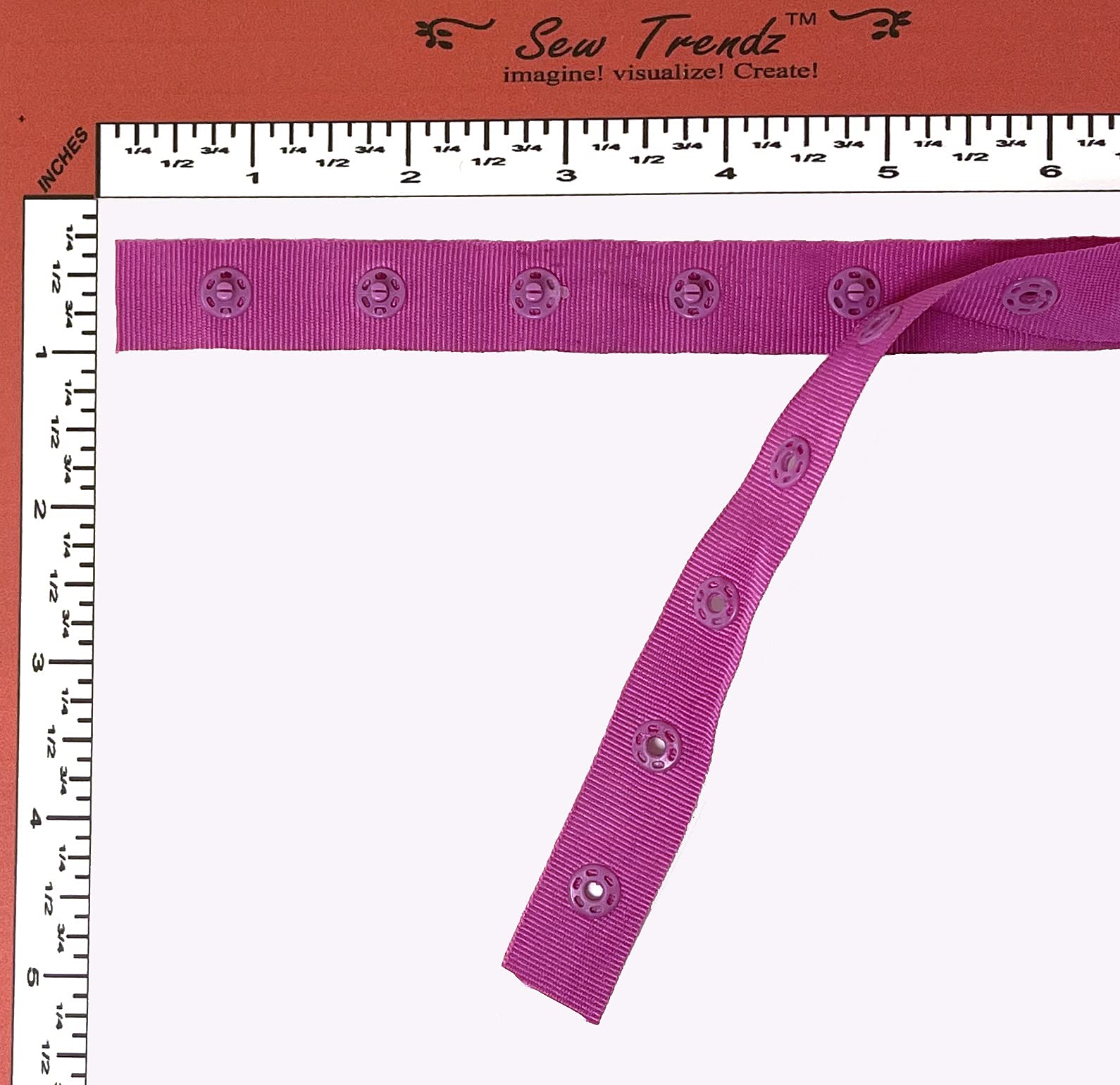 2 Yards Plastic Snap Button Polyester Tape Ribbon - Hook & Eye Fastener for Baby Clothes, Duvet Sewing, Renaissance Costumes & Lingerie (Fuchsia Magenta Pink) - Perfect for DIY Crafting, Dance Costume Accessories & Home Decor Projects
