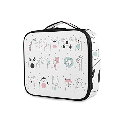 Portable Travel Makeup Bag - Waterproof Cosmetic Organizer with Doodle Animal Print for Women & Girls | Perfect for Vacation, Gym, and Daily Use
