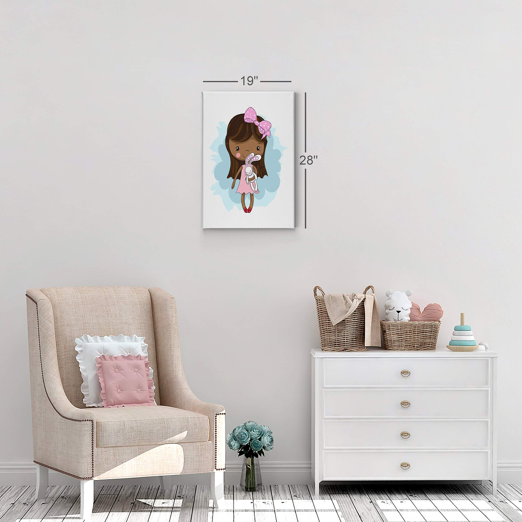 Smile Art Design Cute Pink Dressed African American Girl Canvas Wall Art - 12x8 Inches, Ready to Hang, Nursery Decor, Kids Room Decor, Baby Room Wall Art, Made in USA | Perfect for Children's Bedrooms, Playrooms & Daycare Centers