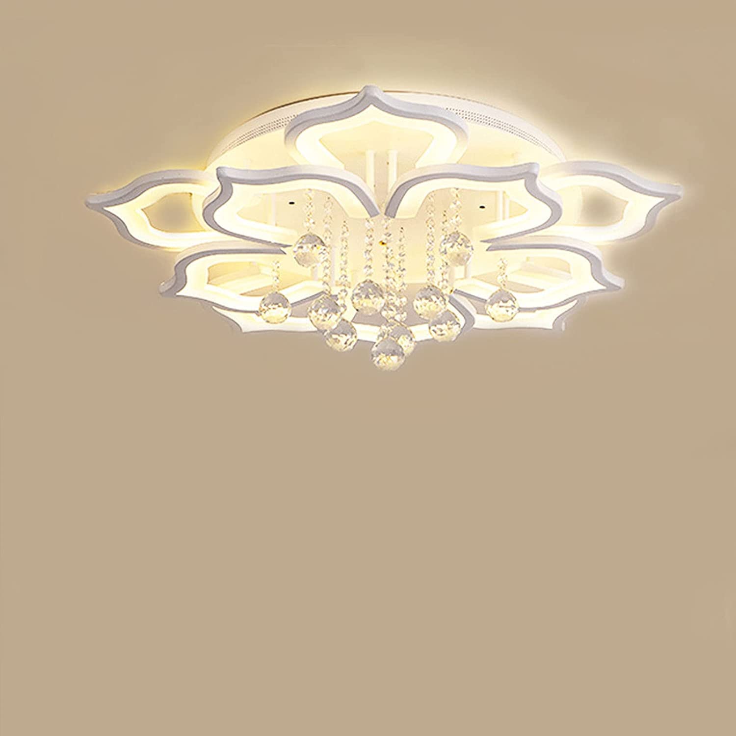Modern Crystal LED Chandelier - 10 Head Dimmable Flush Mount Ceiling Light with Remote Control, Flower-Shaped Acrylic Petal Design for Living Room, Dining Room & Bedroom | Elegant Lighting Fixture for Home Decor, Parties & Romantic Ambiance