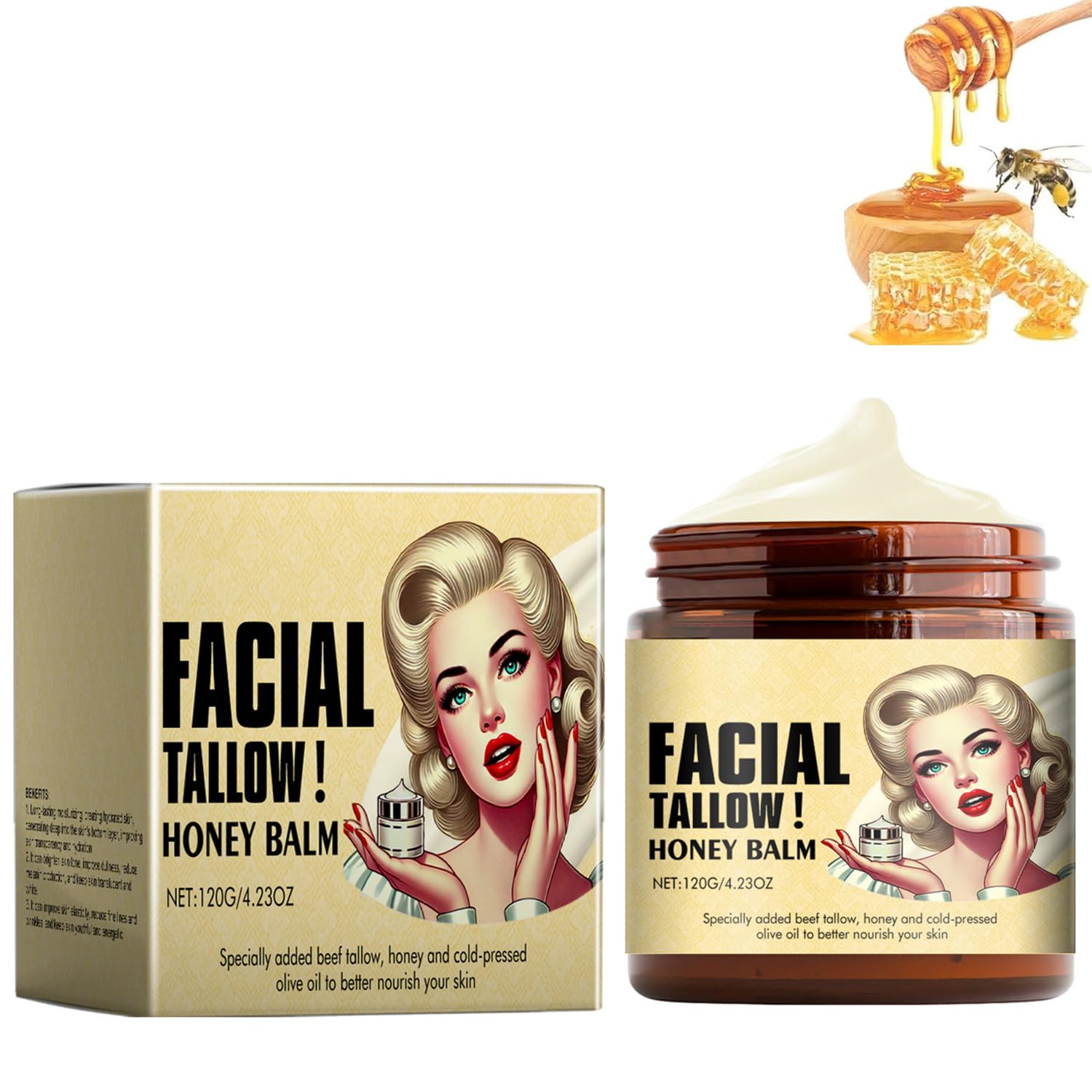 Grass-Fed Tallow & Honey Balm for Skin, Face & Lips - Organic Moisturizer