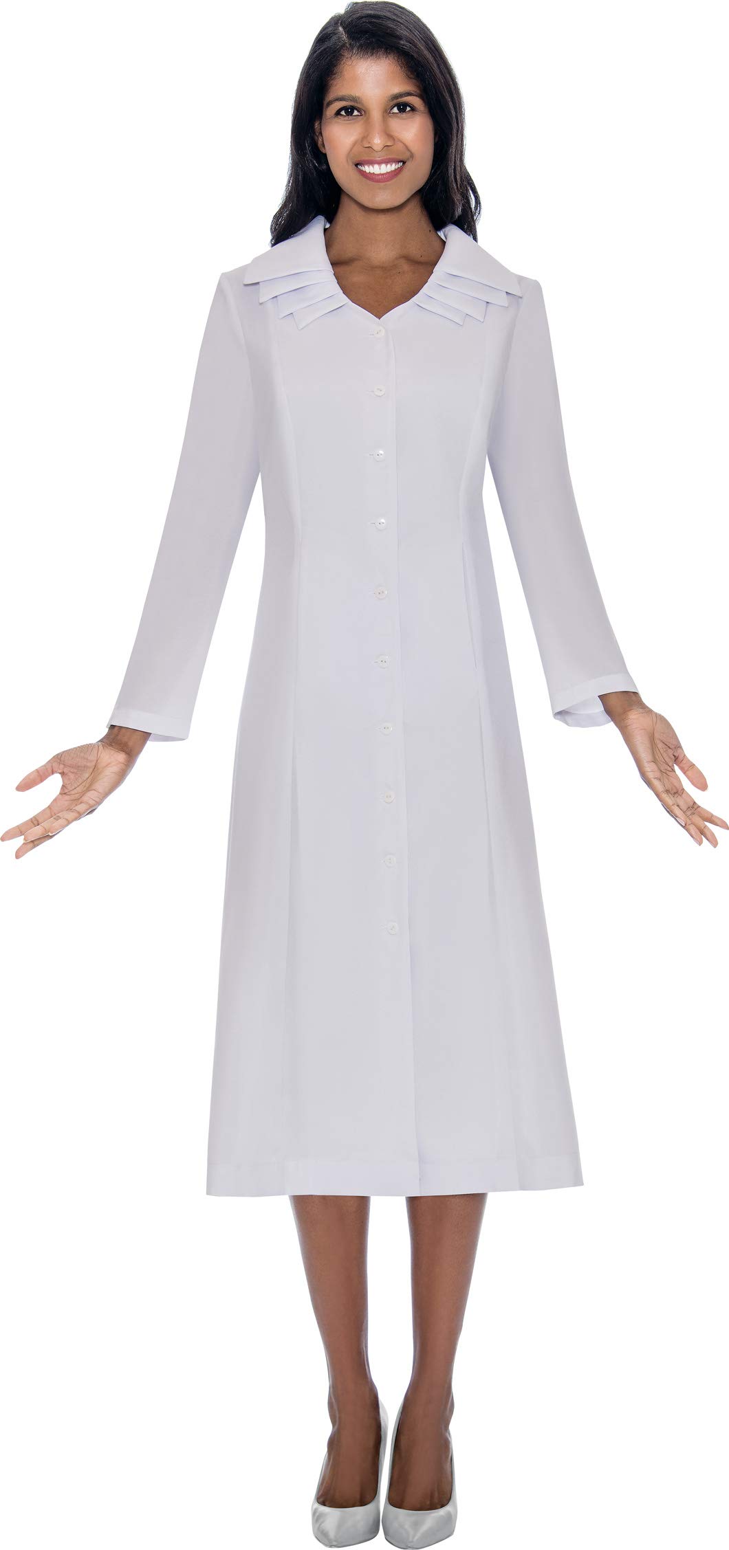 Elegant Button Down Dress with Layered Collar - Mid-Length Church Dress for Women | Perfect for Church Groups, Usher Uniforms & Choir Performances | Formal Occasion Wear | G11721