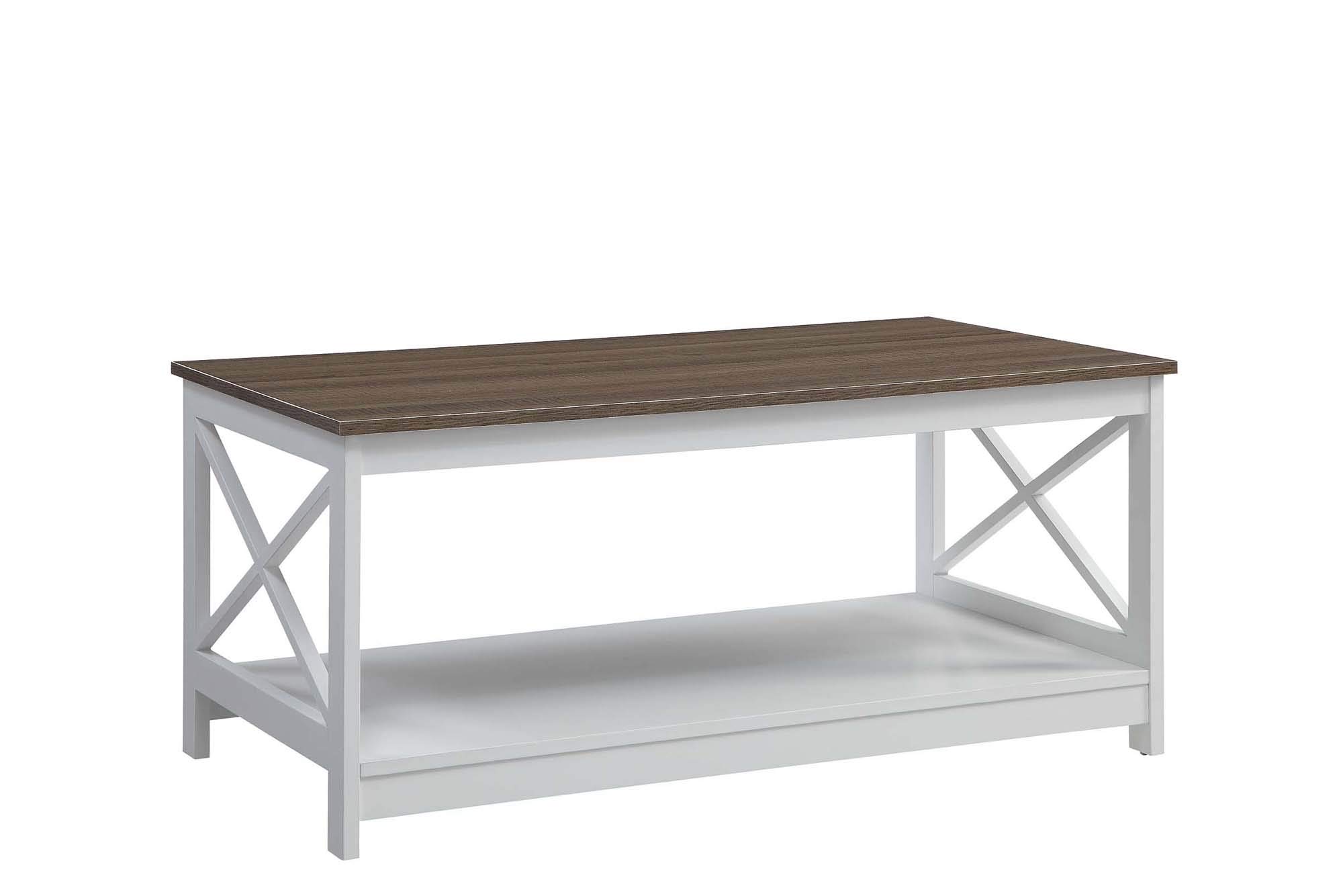 Oxford Coffee Table with Shelf - Modern Driftwood & White Finish - Perfect for Living Room, Office, or Dorm Decor