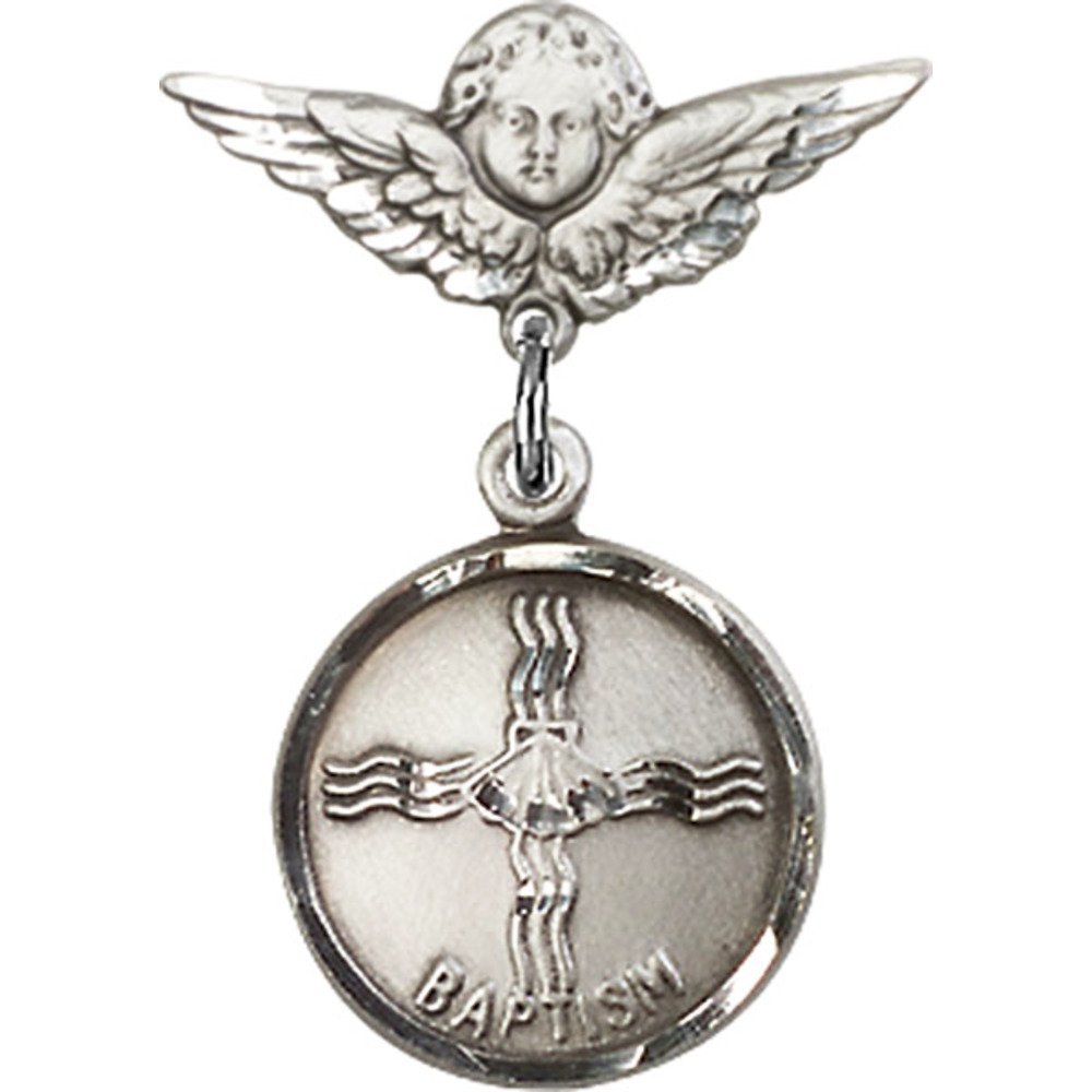 Sterling Silver Baby Baptism Badge with Angel Wing Charm - Perfect for Christening, First Communion & Religious Gifts for Infants