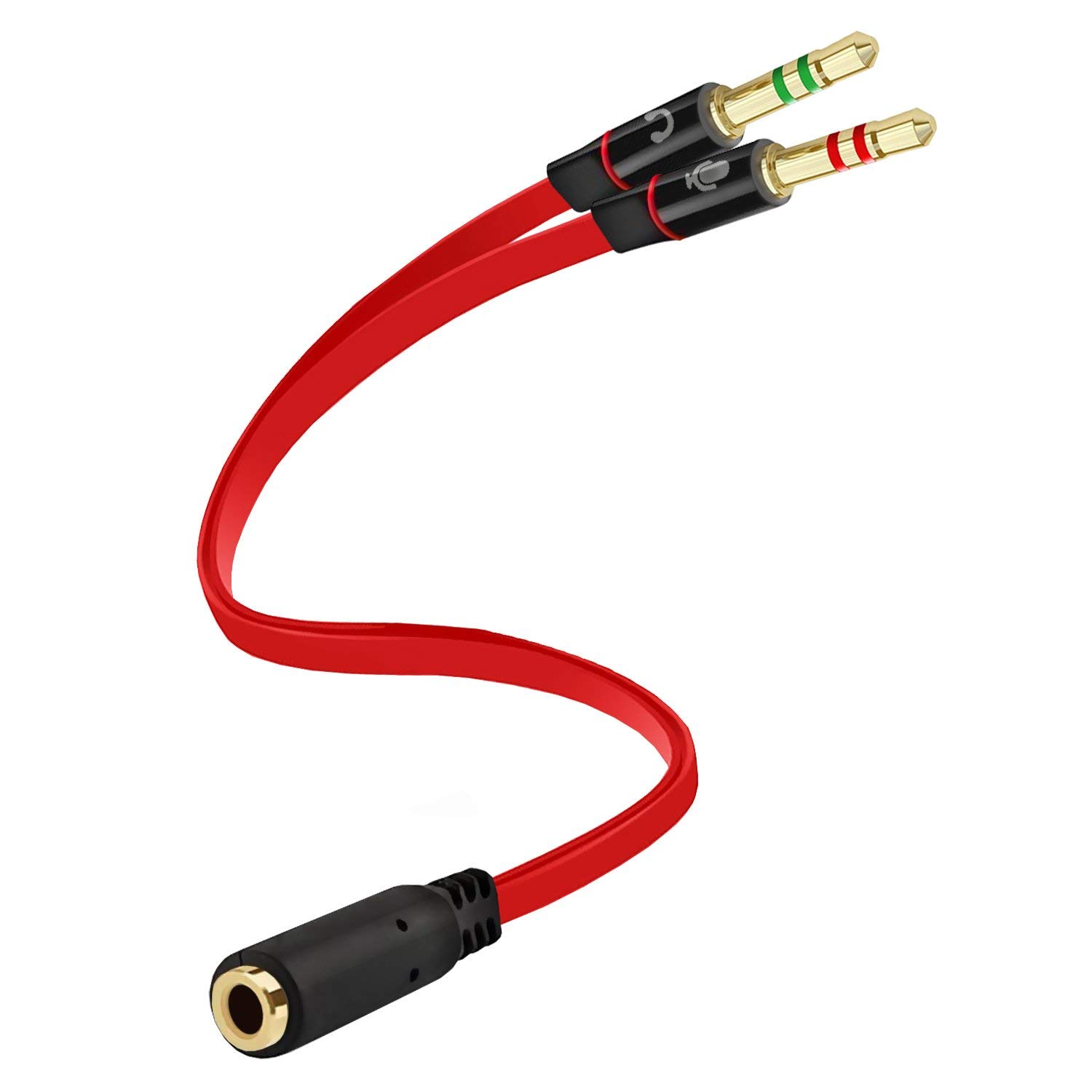 3.5mm Headphone Splitter - Female to Dual Male Audio Y Cable for PC, Smartphone, Laptop - Upgraded Red Adapter for Gaming, Music, and Conference Calls