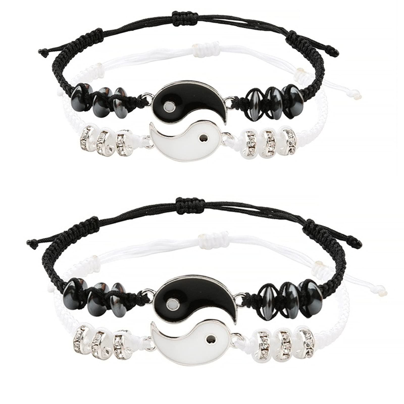 4 Pcs Matching Yin Yang Bracelets Set - Hand Woven Tai Chi Friendship Bracelets for Women & Girls - Spiritual Jewelry for Yoga, Meditation & Best Friend Gifts