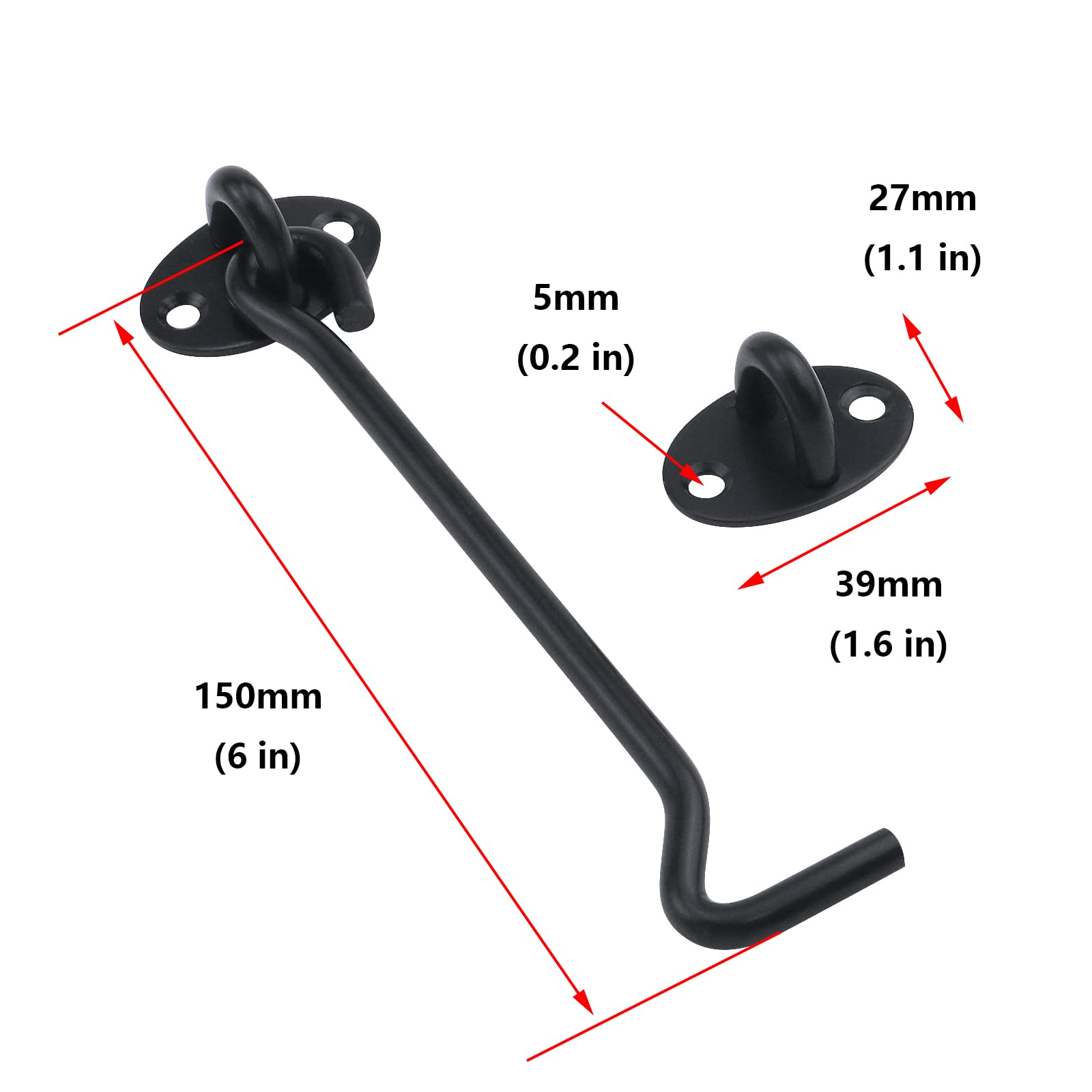 **Antrader 6-Inch Barn Door Lock Set - Stainless Steel Black Privacy Hook & Eye Latch for Cabin, Gate, Closet, Window - Includes Mounting Screws (4 Pack) - Secure Sliding Doors & Home Privacy**