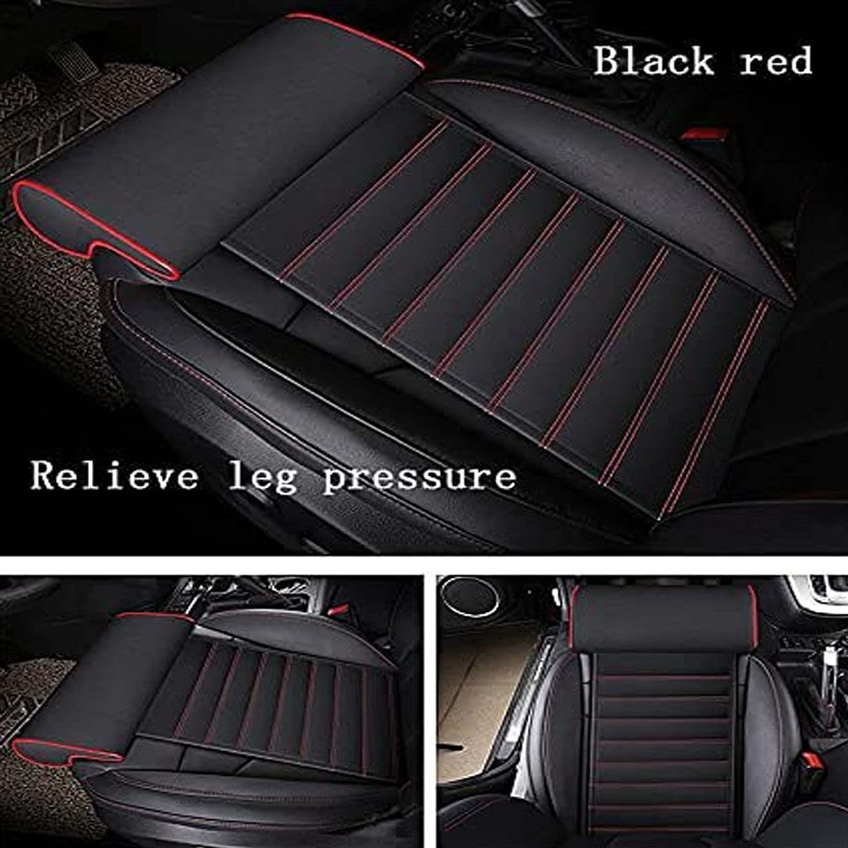 Car Seat Cushion with Comfort Leg Support Pillow - Memory Foam Car Extended Cushion for Cars, Buses, Trains & Office Chairs - Black Red Diamond Pattern (Perfect for Long Drives, Travel & Work Comfort)