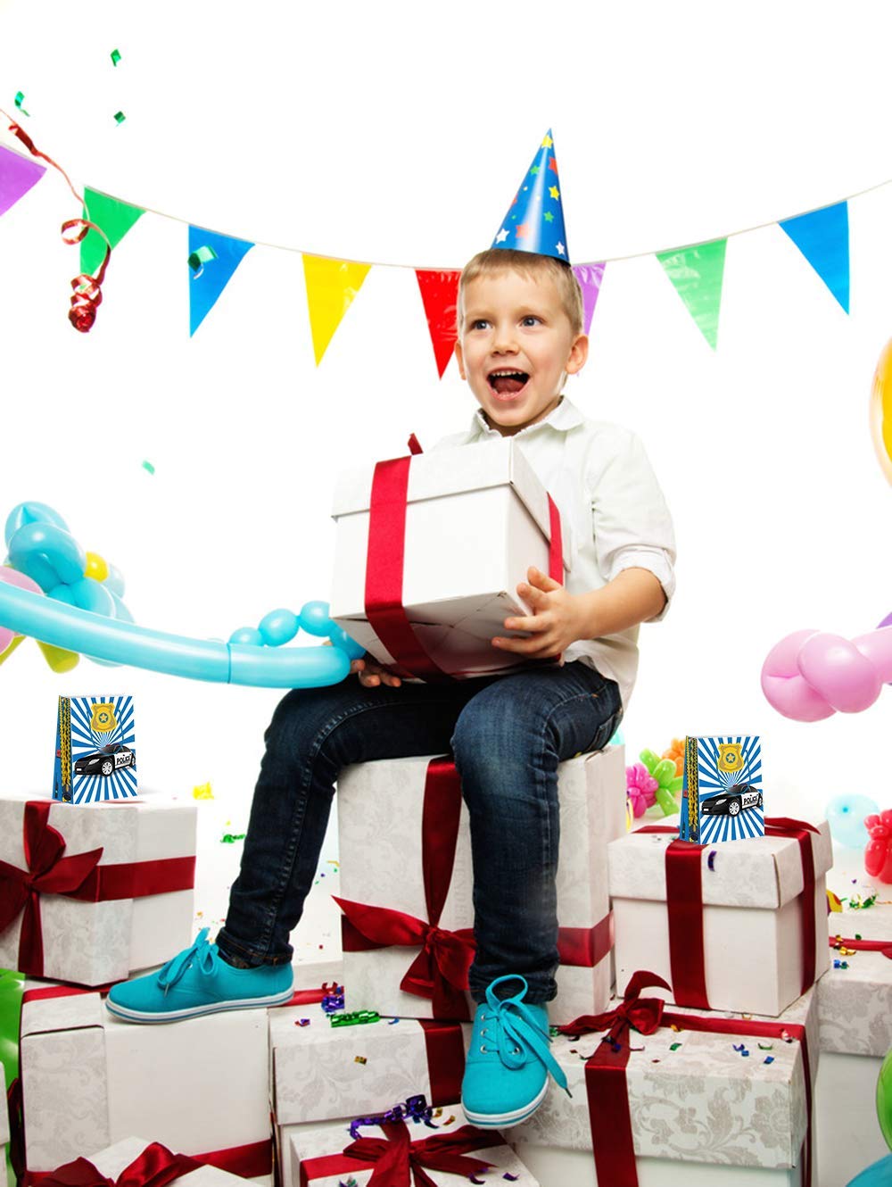 Premium Police Party Favor Bags - 12 Pack Police Car Themed Treat & Gift Bags for Birthday Parties, Baby Showers & Law Enforcement Celebrations - Party Supplies & Decorations for Kids & Adults