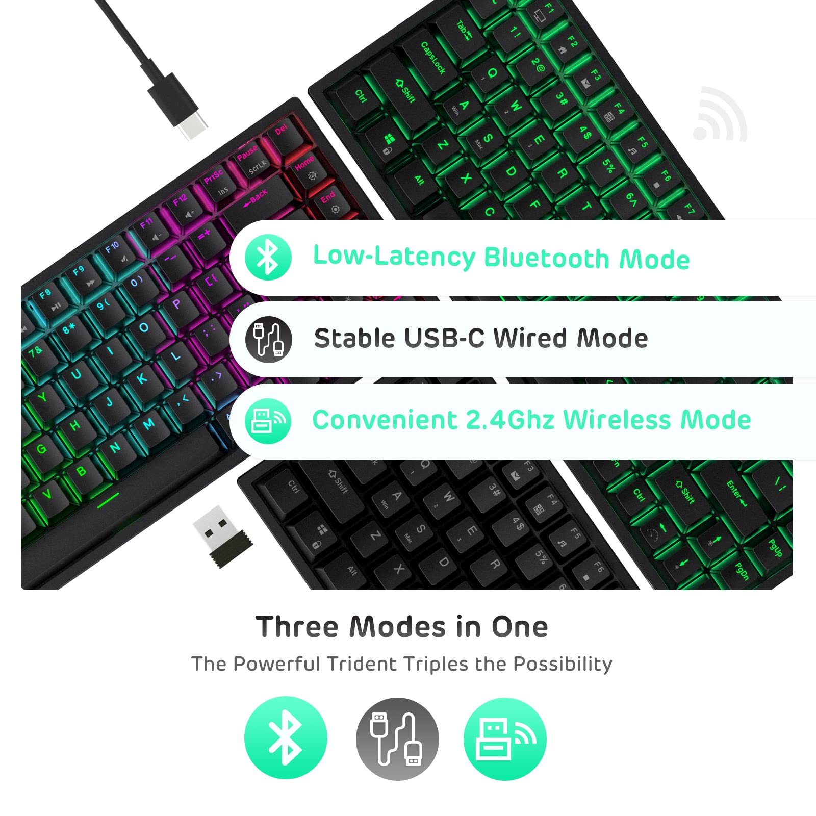 RK ROYAL KLUDGE RK84 84-Key Wireless Mechanical Gaming Keyboard - Bluetooth/2.4Ghz/USB-C Triple Mode, Hot-Swappable Blue Switches, RGB Backlit, Compact 75% Layout - Perfect for PC Gaming, Office Work & Typing Enthusiasts