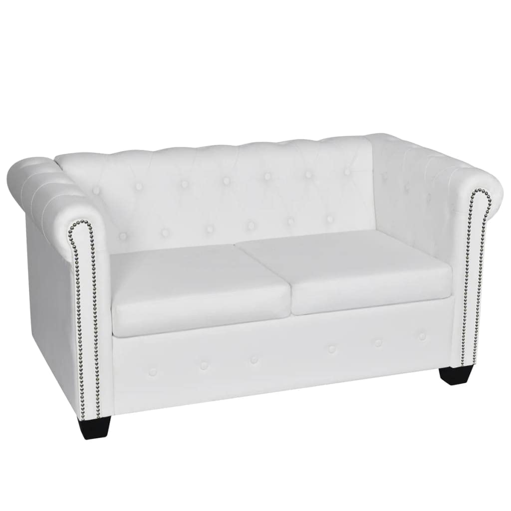 vidaXL Chesterfield Leather Sofa Set - White Faux Leather Loveseat & Sectional Couch for Living Room | Elegant Home Furniture for Conversation Areas & Lounge Spaces