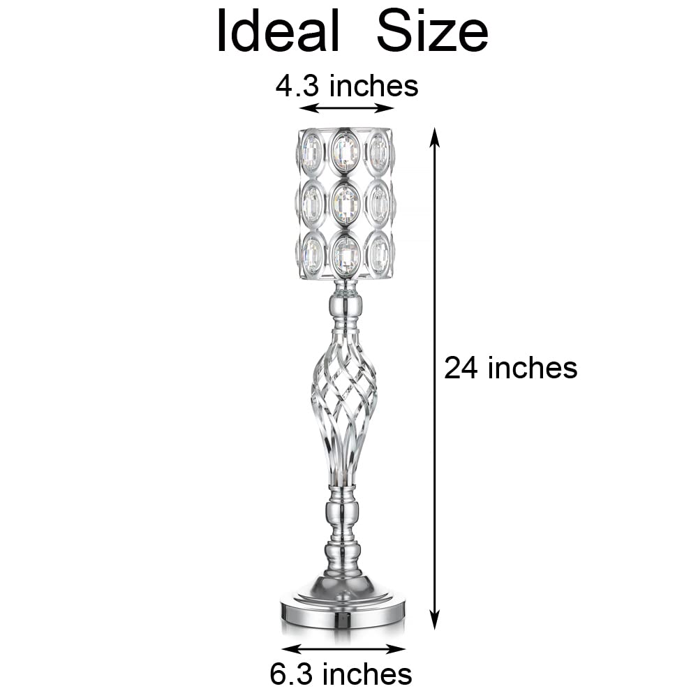 10-Pack Silver Metal Vases for Wedding Centerpieces - Tall Crystal Beaded Flower Stands for Tables, Birthday Parties & Home Decor | Elegant Event Decoration for Weddings, Anniversaries & Special Occasions