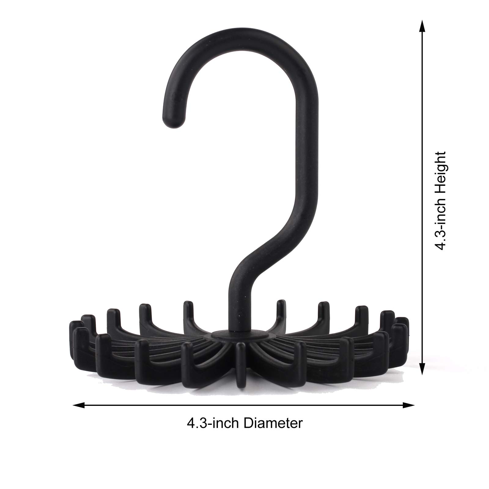 3 Pack Black Twirl Ties Rack - Closet Organizer for Neckties, Scarves & Headbands - Space Saving Hooks for Wardrobe, Closet & Bathroom Storage