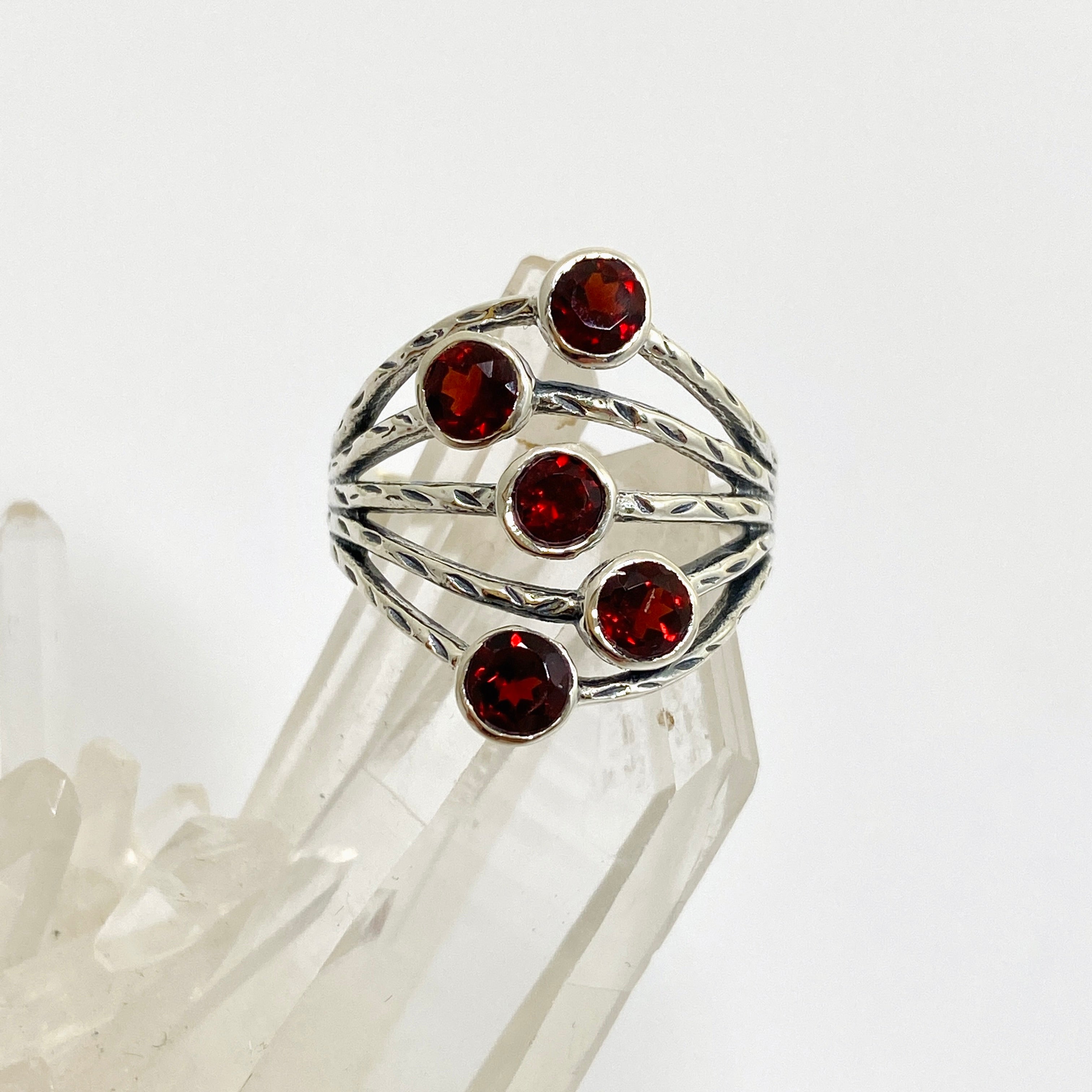 Garnet Multi-Stone Faceted Gemstone Ring R3875 - Elegant Jewelry for Women, Perfect for Weddings, Parties & Special Occasions