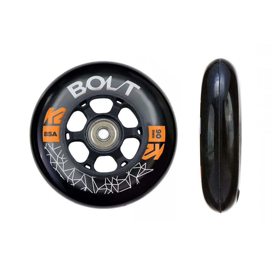 K2 Bolt Speed 90mm 85a 8pk Inline Skate Wheels with ILQ9 Bearings - Perfect for Aggressive Skating, Roller Derby & Outdoor Speed Skating