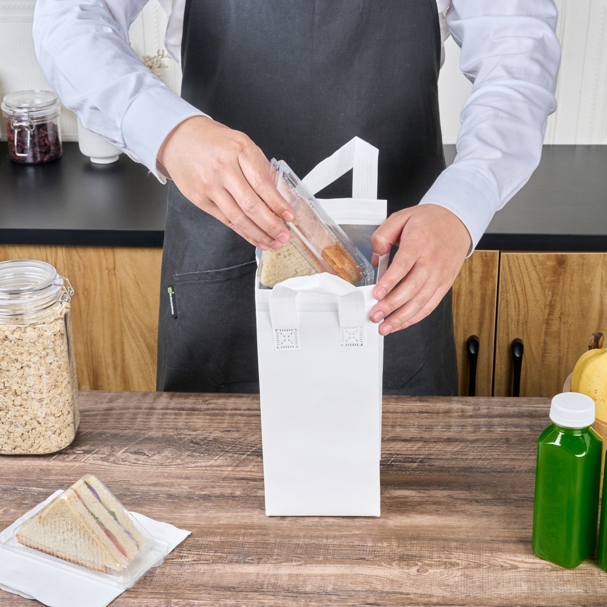 White Insulated Take Out Food Bags - Tamper Evident, 4.75