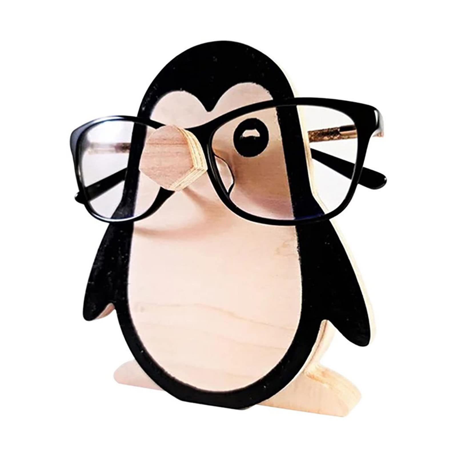 Wooden Penguin Eyeglass Stand Holder - Creative Animal Shape Sunglasses Display Rack for Home & Office Desk Decor | Perfect for Organizing Glasses, Reading Glasses, and Sunglasses on Nightstand, Dresser, or Office Desk