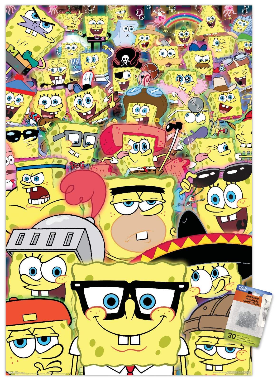 Nickelodeon SpongeBob SquarePants Disguise Wall Poster - 22.37 x 34 Inches Premium Quality Poster with Push Pins Bundle - Perfect for Kids' Room Decor, Classroom, or Office Wall Art