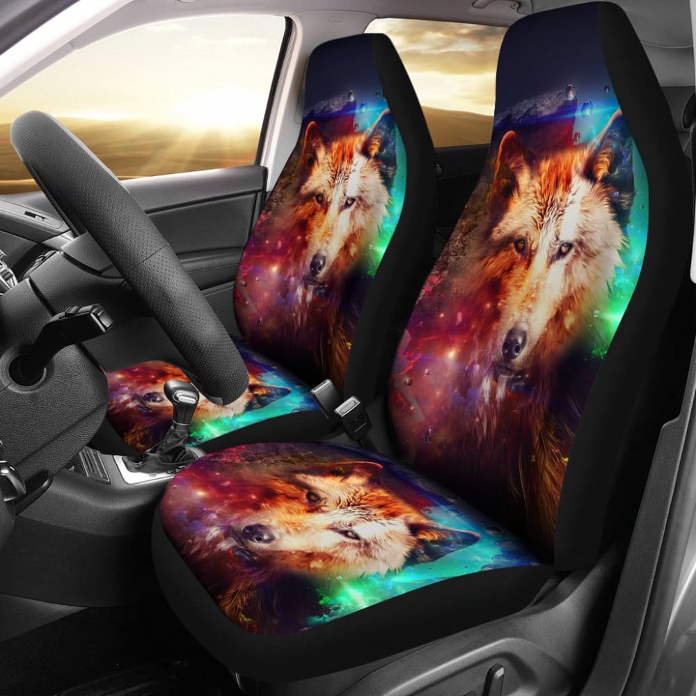 Premium Wolf Galaxy Print Car Seat Covers - Universal Fit for Cars, Trucks & SUVs - Unique Gift for Men & Auto Enthusiasts - Perfect for Road Trips, Daily Commutes & Vehicle Protection
