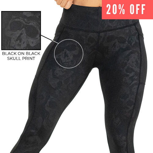 Shadow Skulls Leggings for Women - Gothic Print Yoga Pants with Skull Design - High Waisted Stretchy Workout Leggings for Gym, Running & Casual Wear