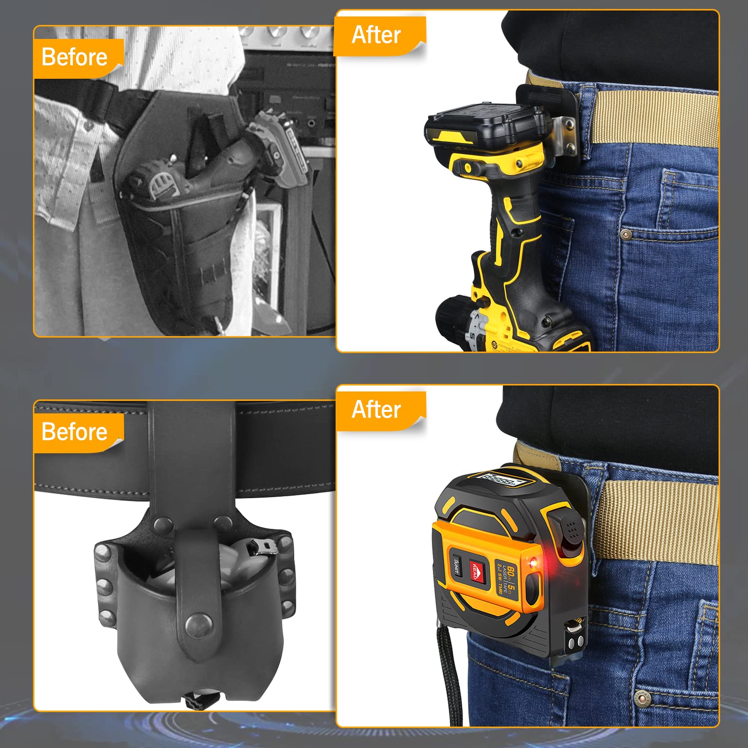 TOPOWN 2Pcs Low-Profile Drill Holder for Tool Belt - Quick Release Clip Fits Up to 2