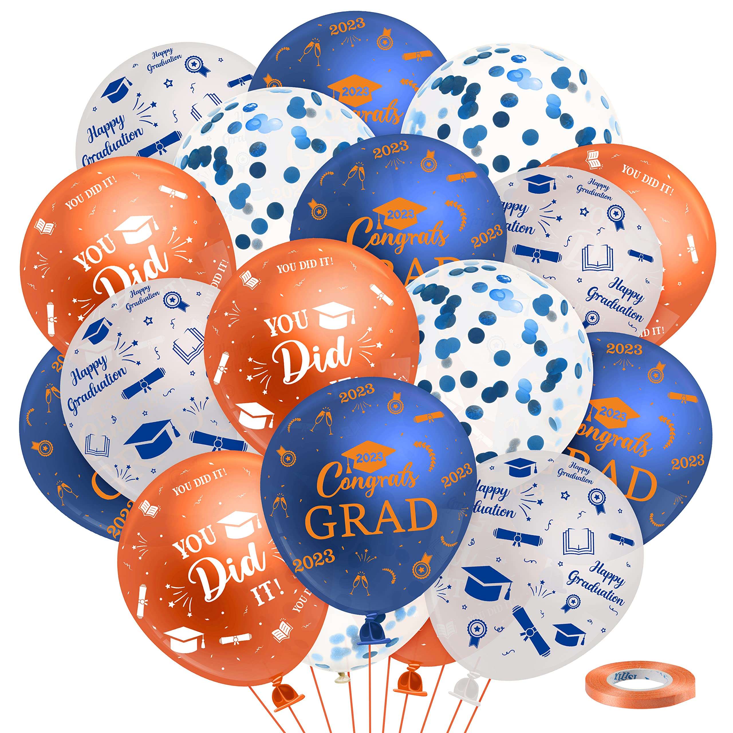 Haooryx 50Pcs Blue & Orange Graduation Balloons Kit - Class of 2023 Graduation Party Decorations, 12 Inch Congrats Grad Confetti Latex Balloons for School Prom, College Graduation Ceremony & Celebration Decor