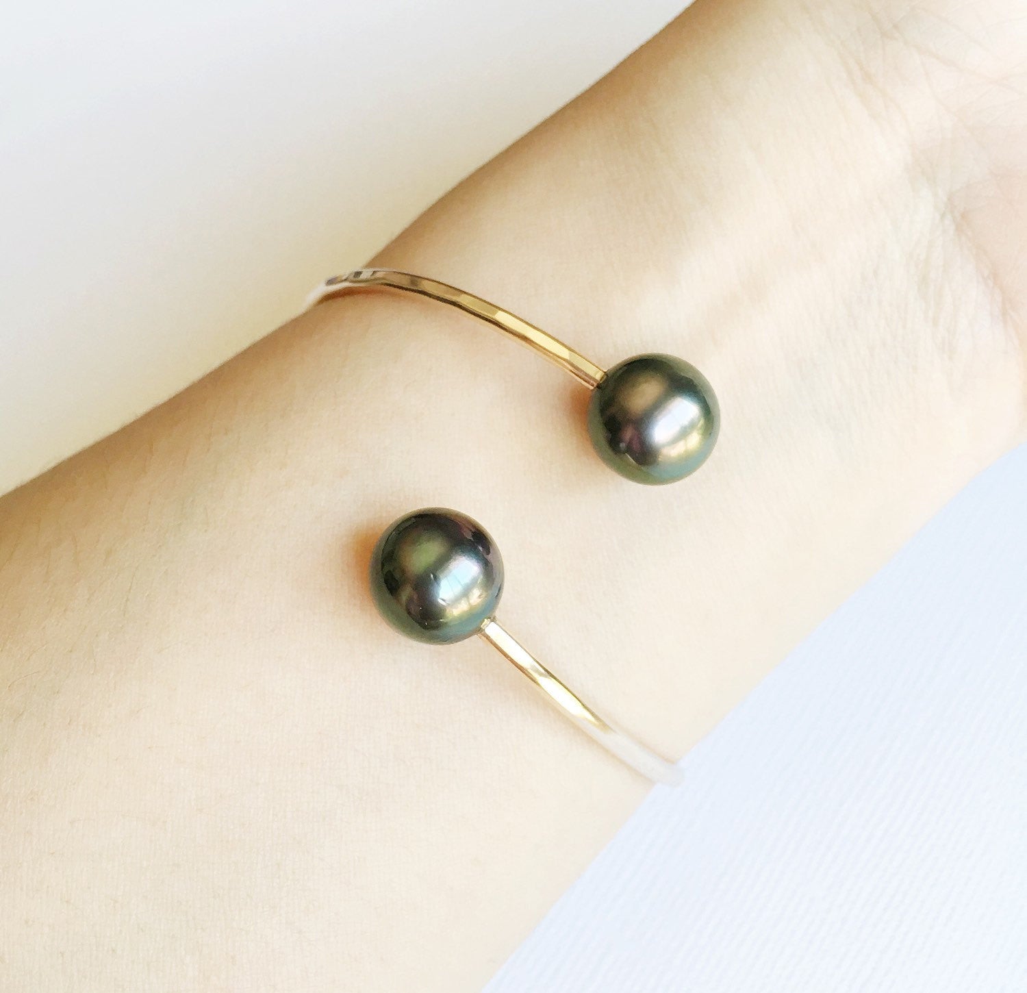 Tahitian Pearl Cuff Bracelet (B265) - Elegant Handmade Jewelry for Women, Perfect for Weddings, Parties & Special Occasions