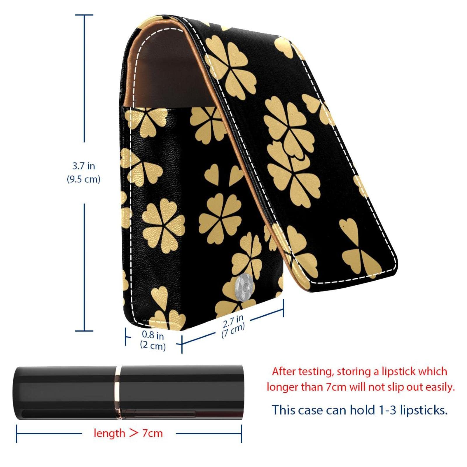 Personalized Lipstick Case - Portable Makeup Bag & Cosmetic Pouch Organizer with Yellow Seamless Four-Leaf Clover Design | Perfect for Travel, Gift & Daily Makeup Storage