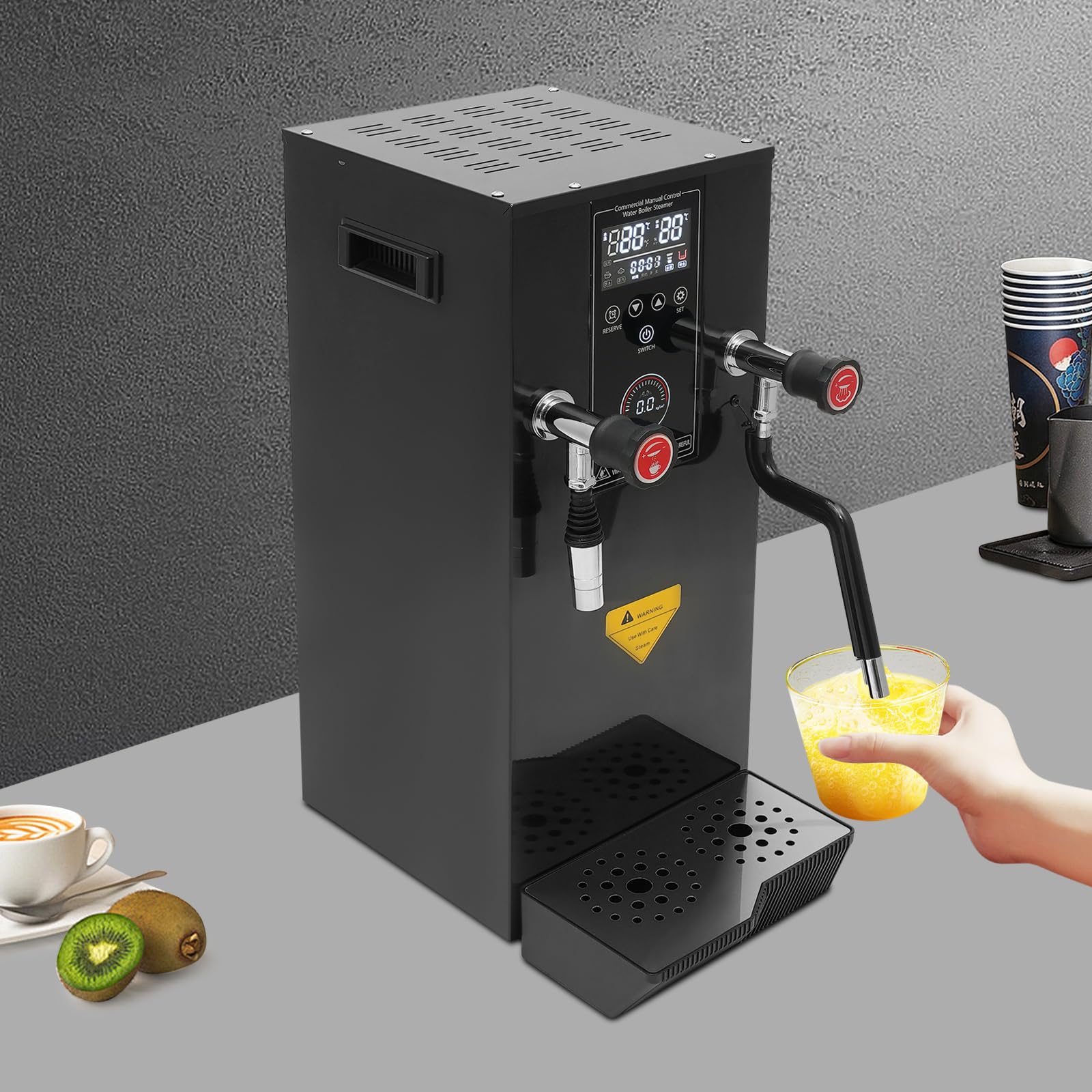 12L/3.2Gal Commercial Electric Steam Water Boiler with LCD Screen - 0.1-4.0 Bar Adjustable Pressure, 304 Stainless Steel, 1-12H Timer - Perfect for Office, Cafe, Hotel & Restaurant Hot Water Dispensing