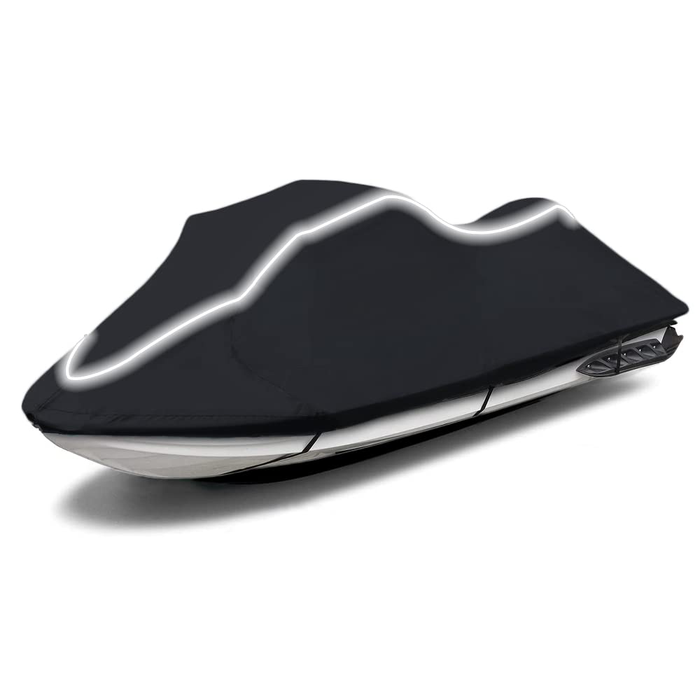 Upgraded Fade & Crack Resistant Jet Ski Cover - Heavy Duty Waterproof PWC Cover with UV Protection & Reflective Strips (Fits 136