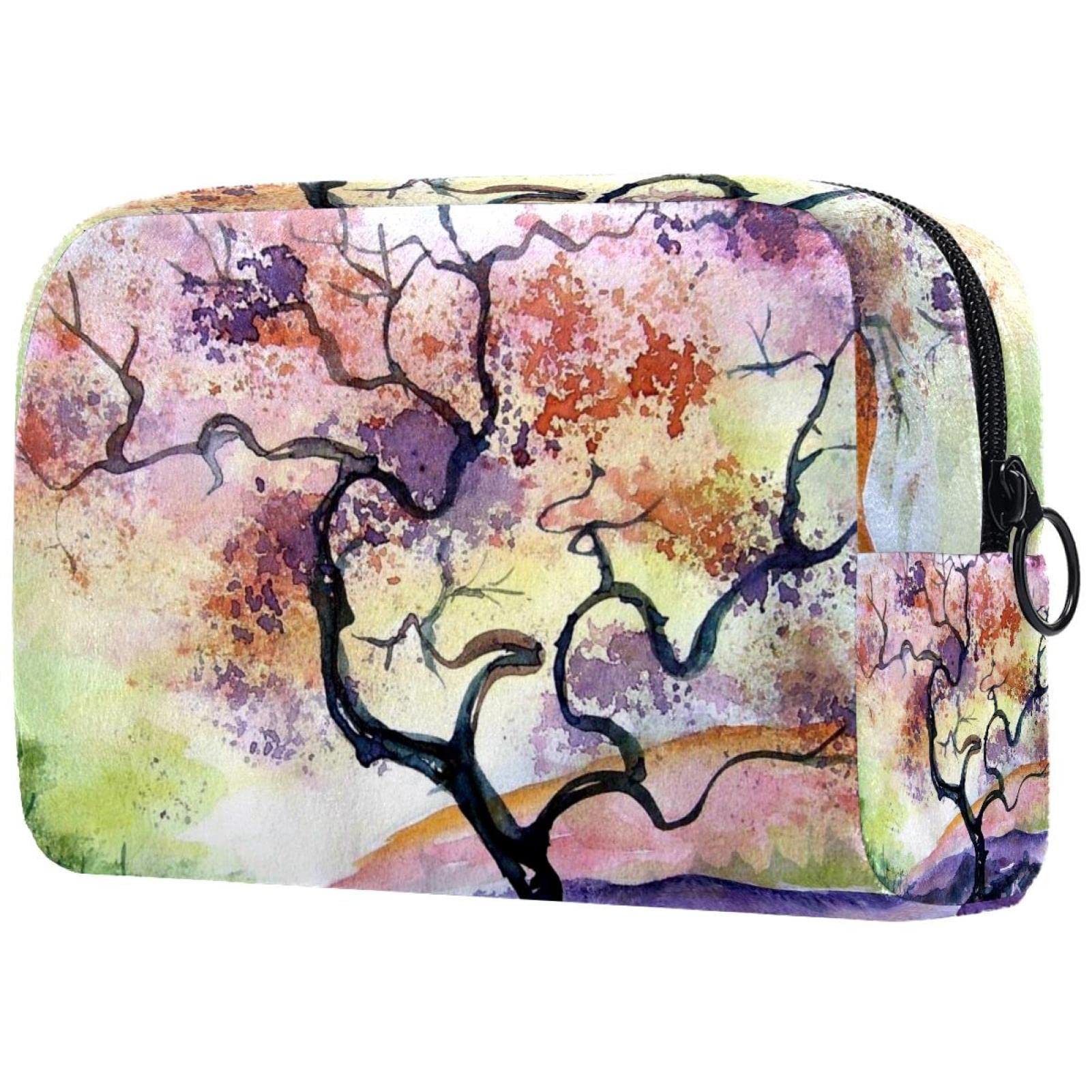 Professional Watercolor Tree Makeup Bag - Travel Cosmetic Organizer with Brush Holder, Portable Storage Case for Makeup Brushes & Cosmetics | Perfect for Travel, Home & Salon Use