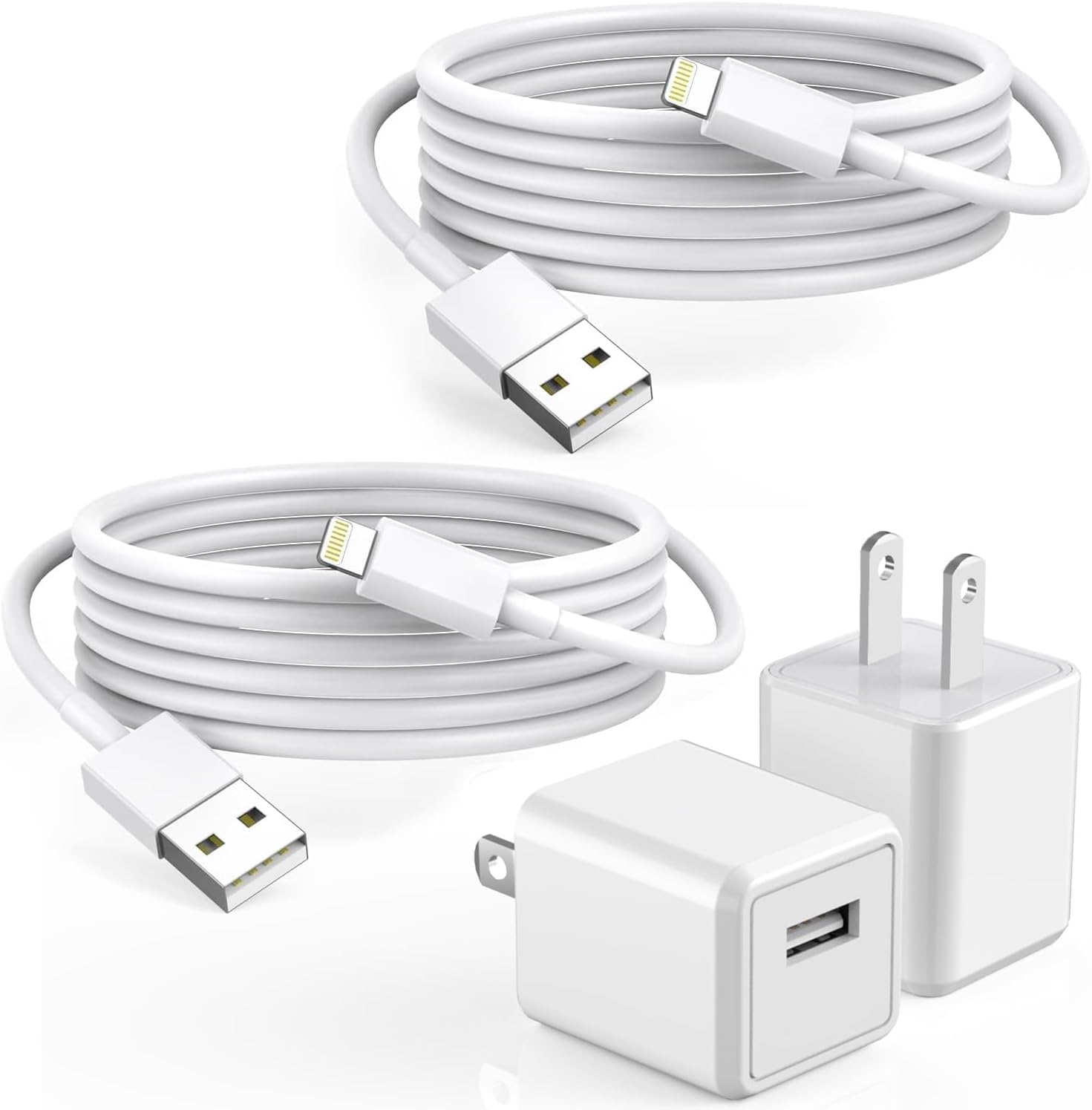 2-Pack 6FT Fast Charging USB Wall Charger with Lightning Cable for iPhone 14/13/12/11 Pro Max/XS/XR/X/8/7/SE2022 & iPad - Travel-Friendly Power Cube for Home, Office & Car Charging