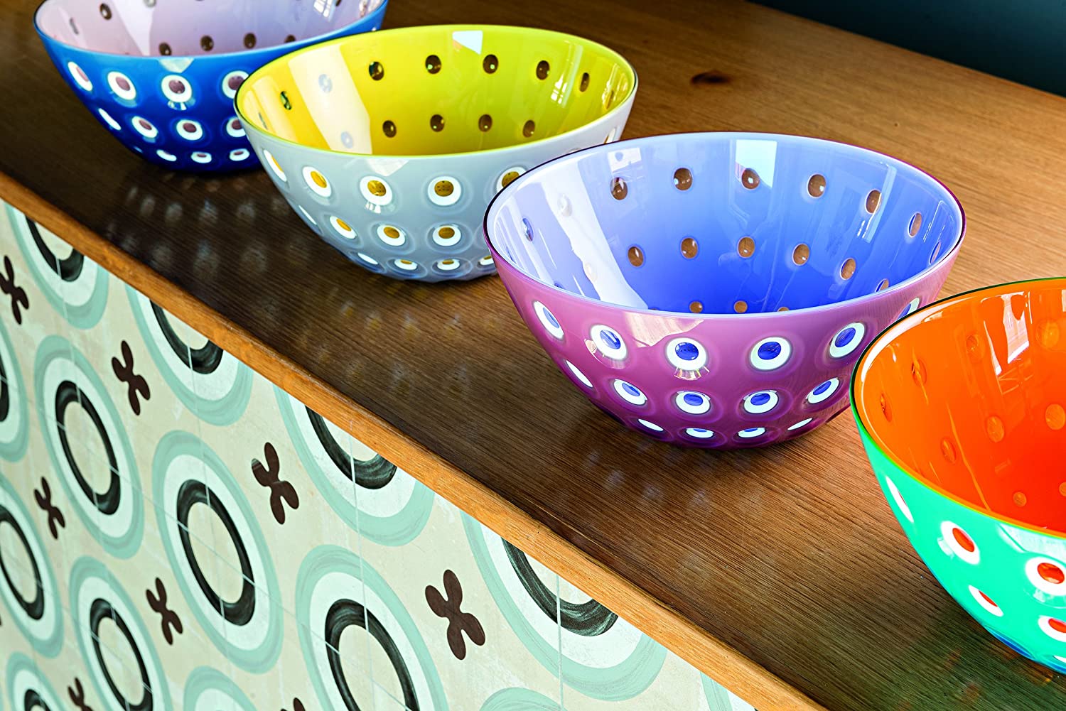Guzzini Le Murrine Bowls - Set of 2 Colorful Glass Serving Bowls (Blue & Orange) for Salads, Desserts & Home Decor - Durable & Stylish Kitchenware