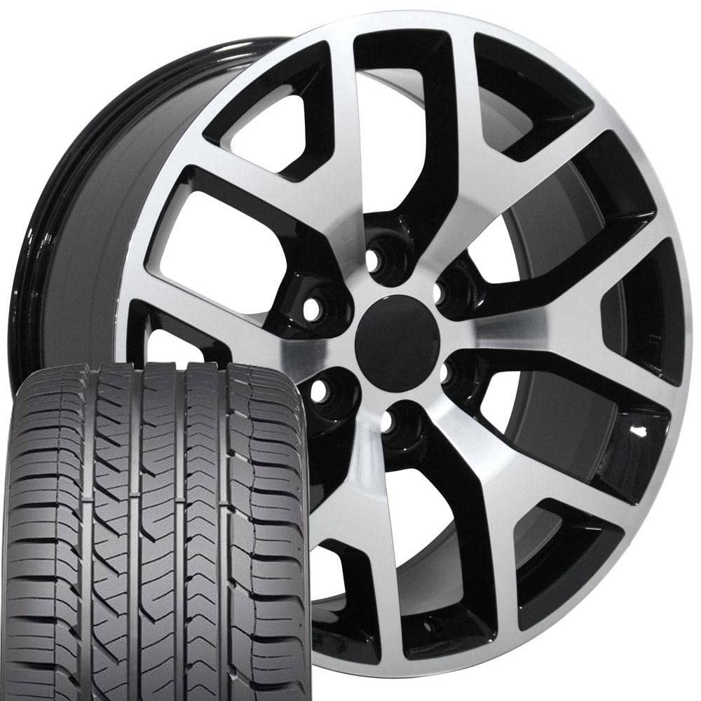 22x9 GMC Sierra Style Black Machined Wheels & Goodyear Tires Set - Fits GMC Chevy Trucks & SUVs (Hollander 5656) - Perfect for Off-Roading, Towing & Daily Driving