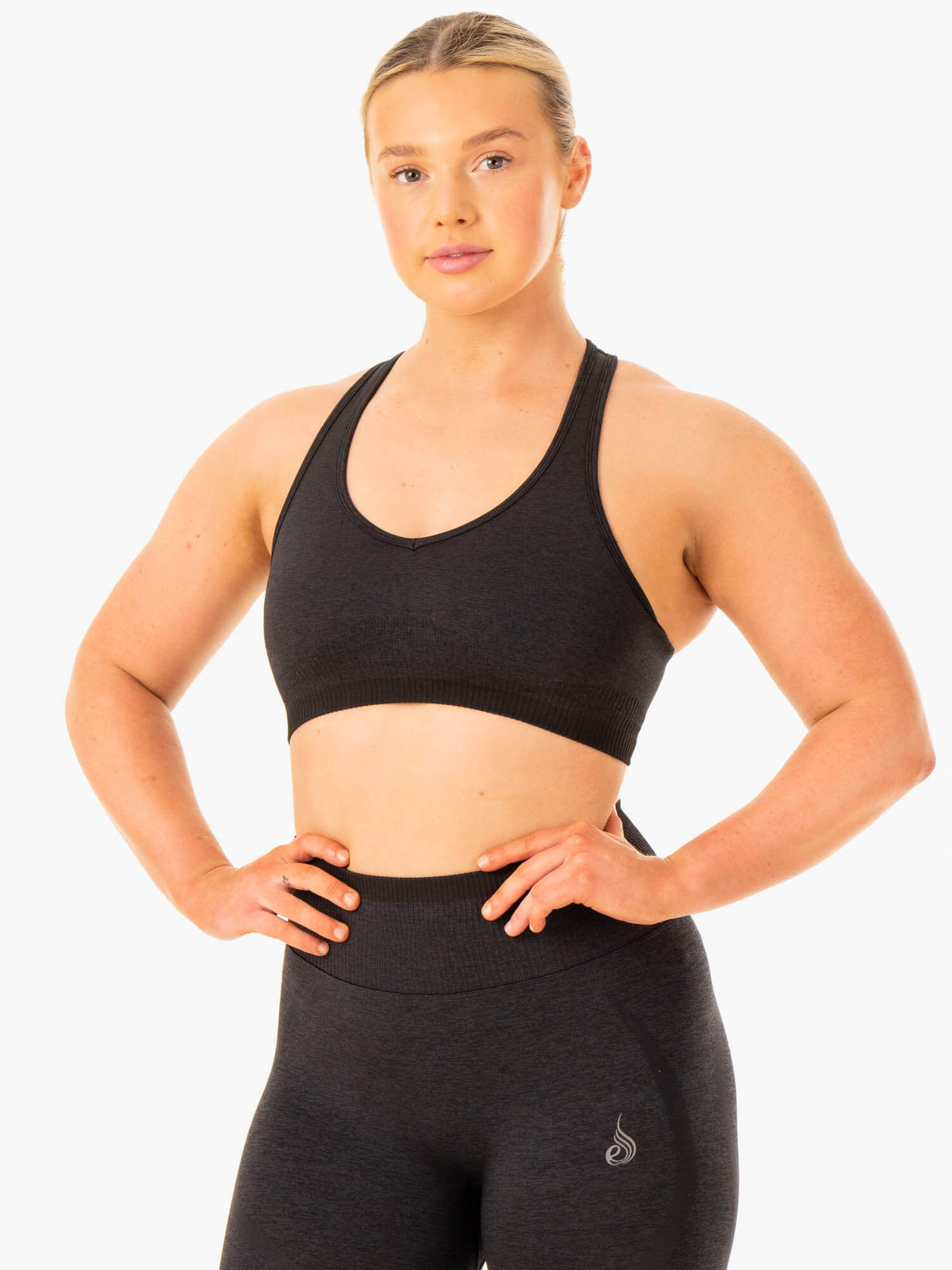 Excel Seamless Sports Bra for Women - High Support Workout Top - Black Marl - Perfect for Yoga, Running & Gym Fitness Activities