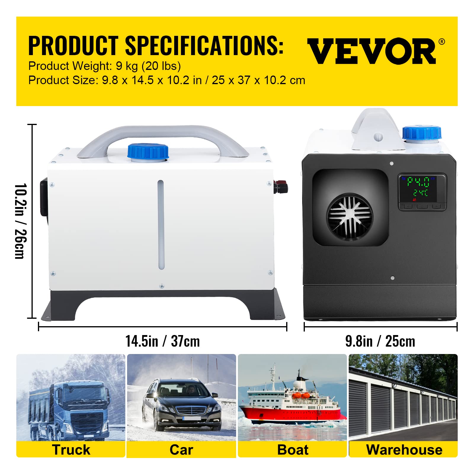 VEVOR 8KW 12V Diesel Air Heater with LCD Display & Remote Control - Fast Heating Compact Parking Heater for Trucks, RVs, Boats, Campers | Perfect for Winter Road Trips & Off-Grid Living