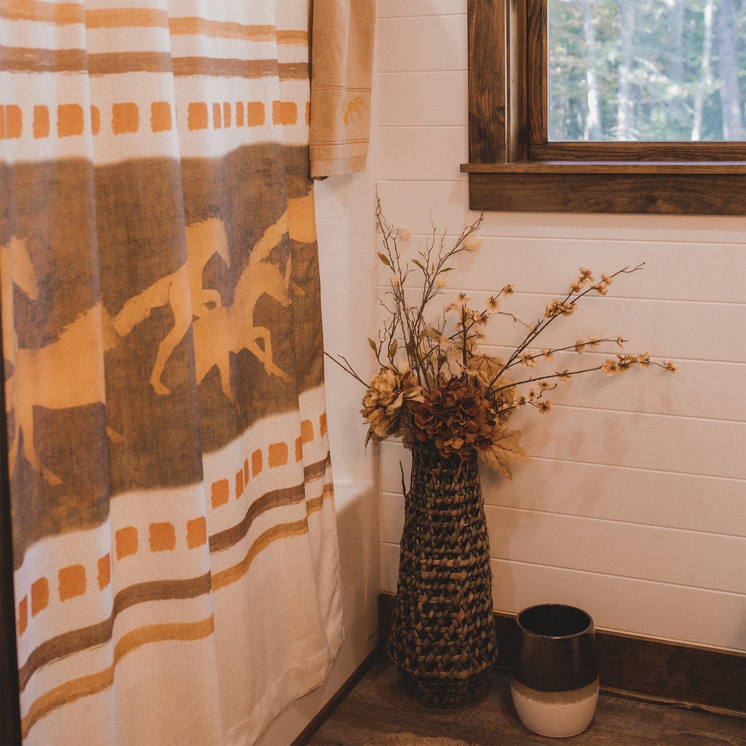 Stylish Running Remuda Shower Curtain - Waterproof Bathroom Decor for Western & Equestrian Theme - Perfect for Ranch, Cowboy, or Horse Lover's Home