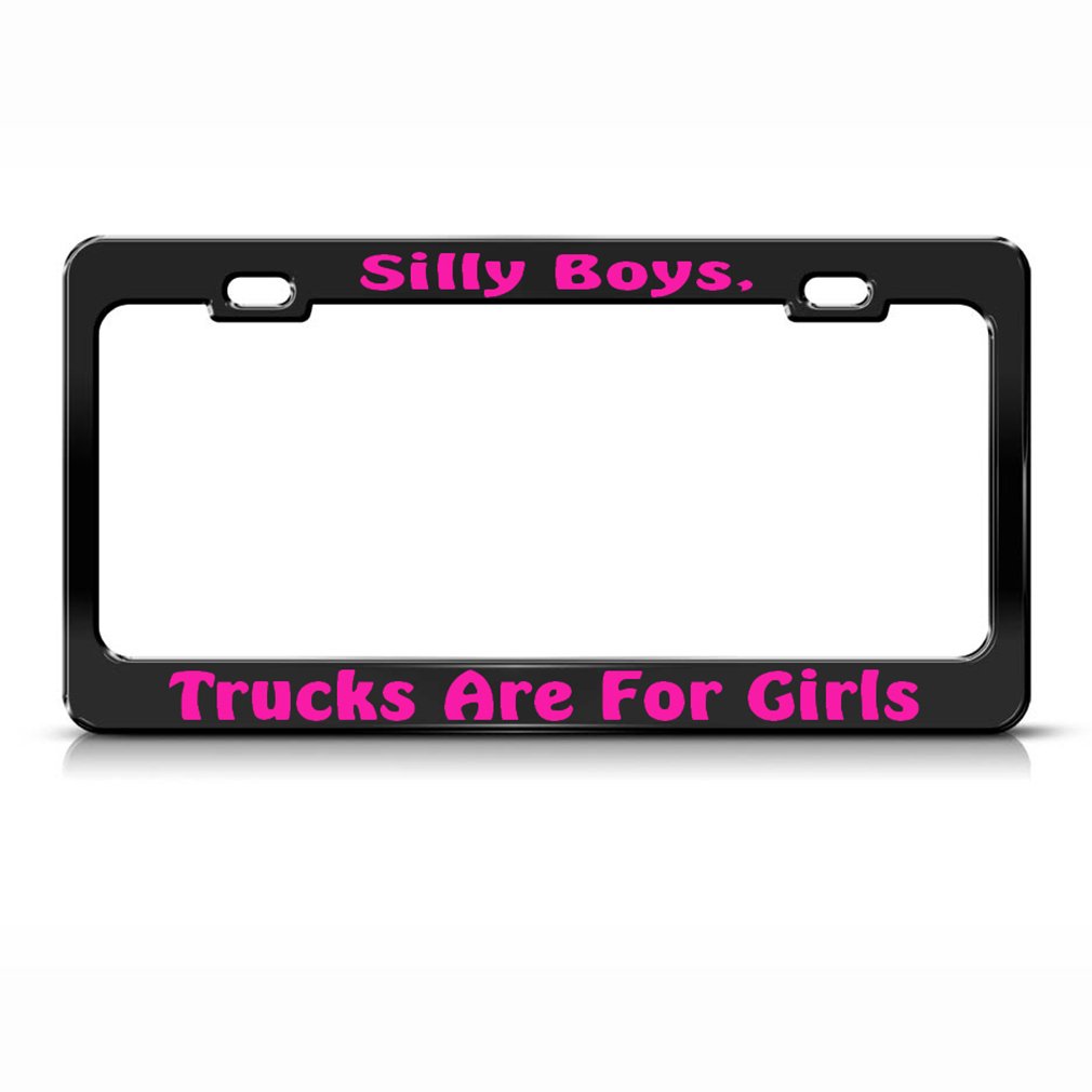 Funny Car License Plate Frame - 'Silly Boys, Trucks Are for Girls' in Black & Hot Pink - Universal 2-Hole Design - Perfect for Trucks, SUVs & Car Enthusiasts