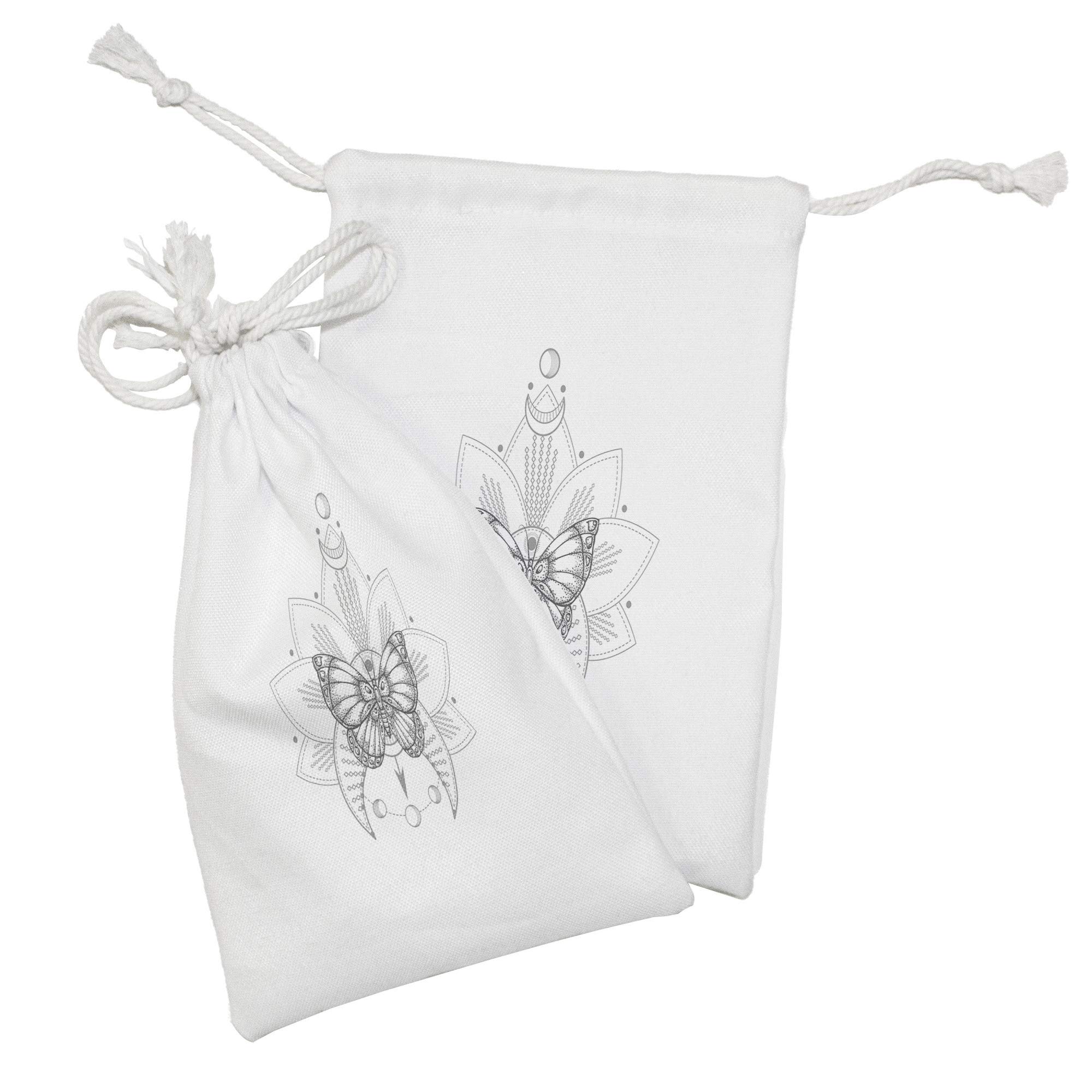 Ambesonne 2-Pack Half Moon Fabric Pouches - Butterfly & Floral Dreamcatcher Design, Small Drawstring Bags for Toiletries, Masks, Jewelry & Party Favors (9